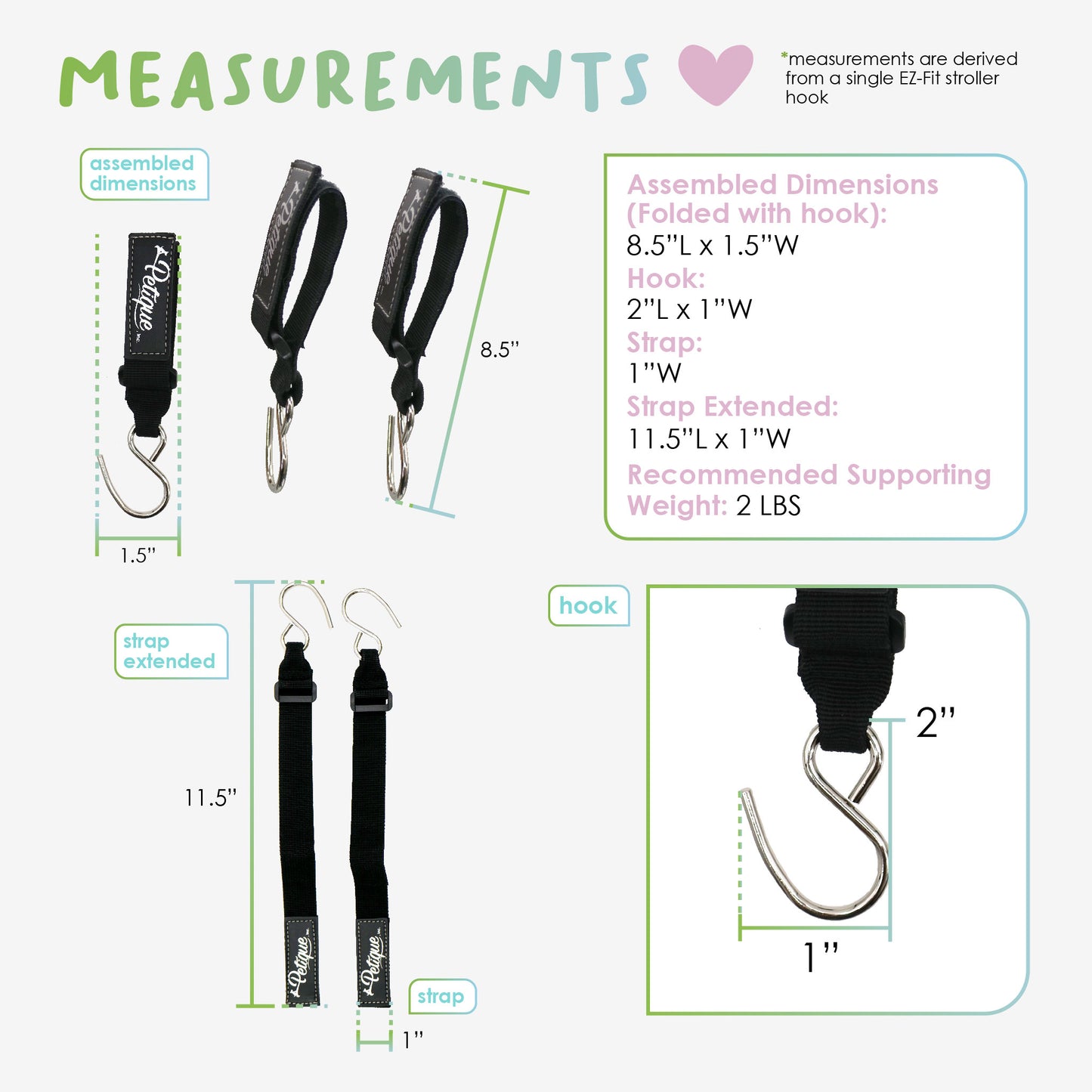ez-fit stroller hook measurements