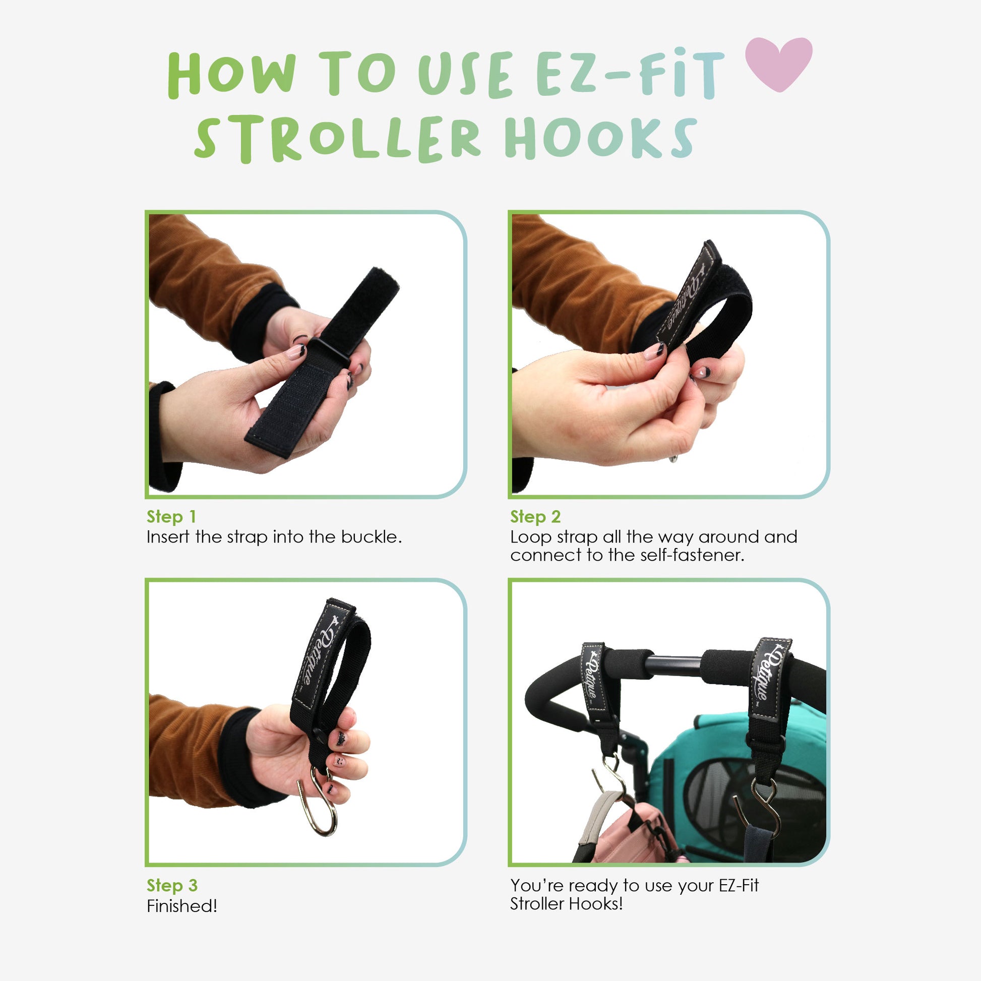 how to use ez-fit stroller hooks petique