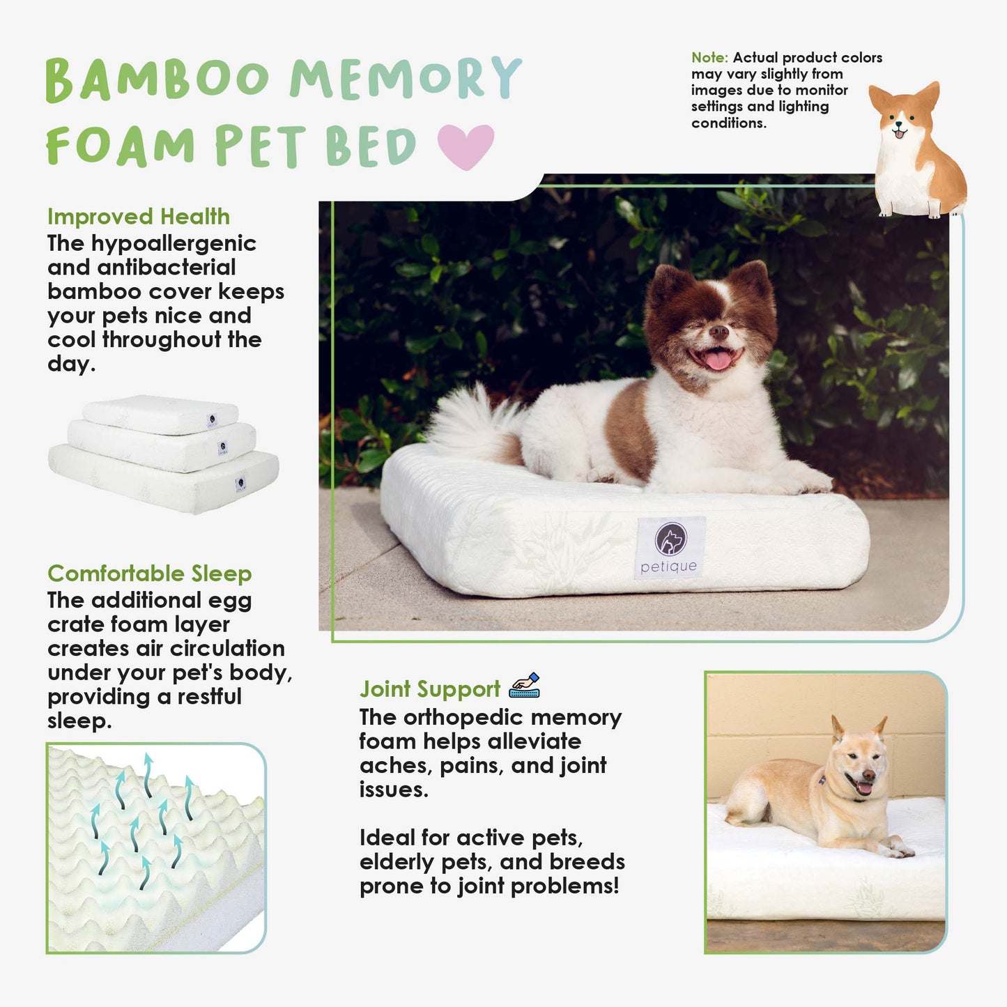 Bamboo Orthopedic Memory Foam Pet Bed - Small/Medium/Large, Sustainable, Non-Toxic, Hypoallergenic, for Dogs/Cats/Other Animals