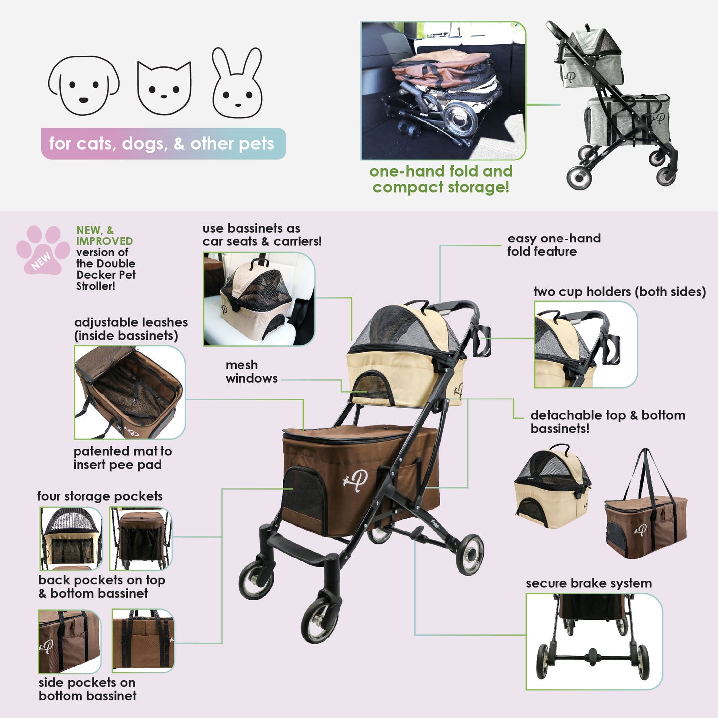 deluxe double decker pet stroller features