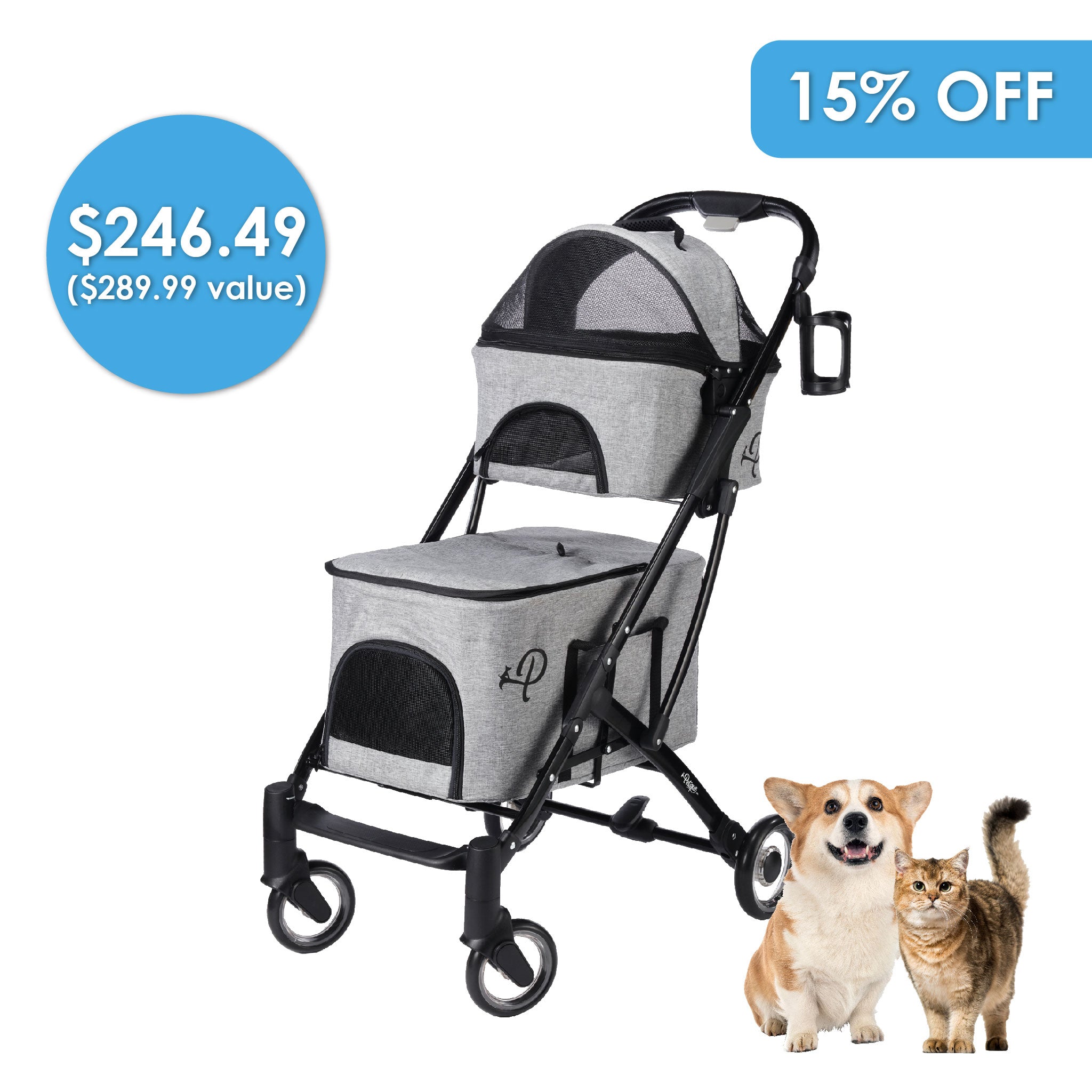 Deluxe Double Decker Pet Stroller for dogs, cats, and small animals