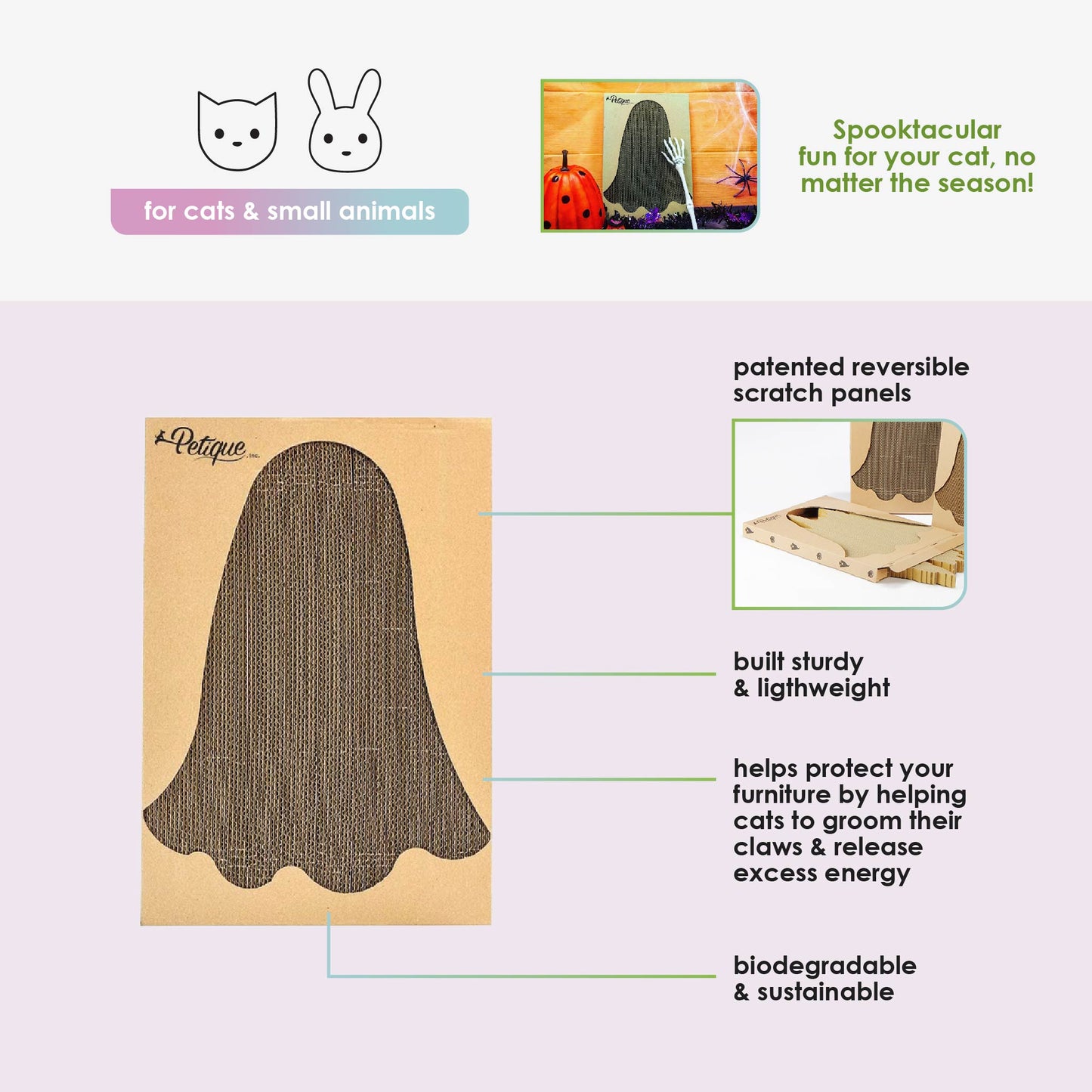 Ghost Scratch Board: Sustainable, 100% Eco-Friendly, Non-Toxic, Light & Sturdy, Reversible Scratch Panels, Compostable, Biodegradable, Patented Design, Long-Lasting, Reduces Waste, for Cats