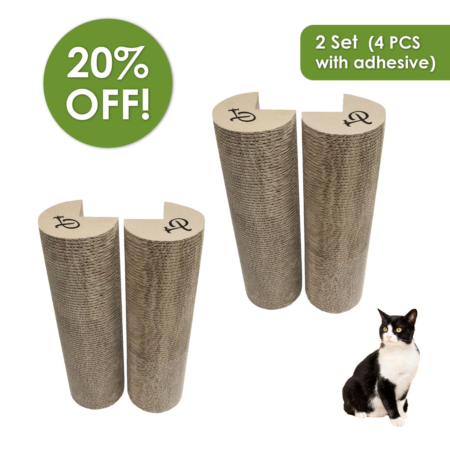 Kitty Corner Cat Scratching Post (2 Pieces): Eco-Friendly, Sustainable, Compostable, Non-Toxic, Double Stick Foam Tape Included, Durable Cardboard, Patented, for Cats