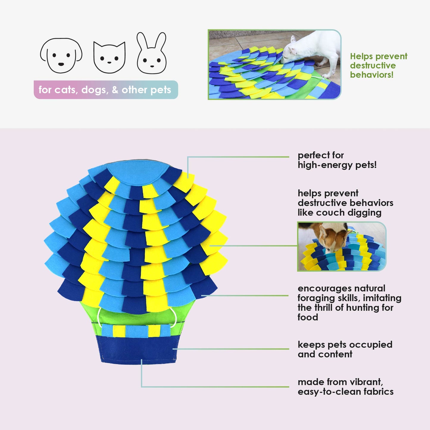 Snuffle Mat Puzzle Pad - Paradise Hot Air Balloon: Colorful Felt for Treats, Interactive & Engaging, Easy to Clean, Mental & Physical Stimulation, Prevents Destructive Behavior, Slows Eating, Encourages Foraging Skills, Relieves Excess Energy, for Pets
