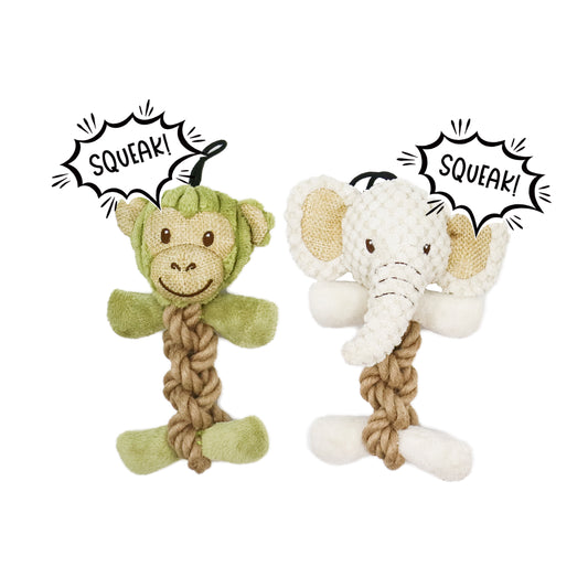 SOLD OUT - Mini Tough Hemp Monkey and Elephant Dog Toys