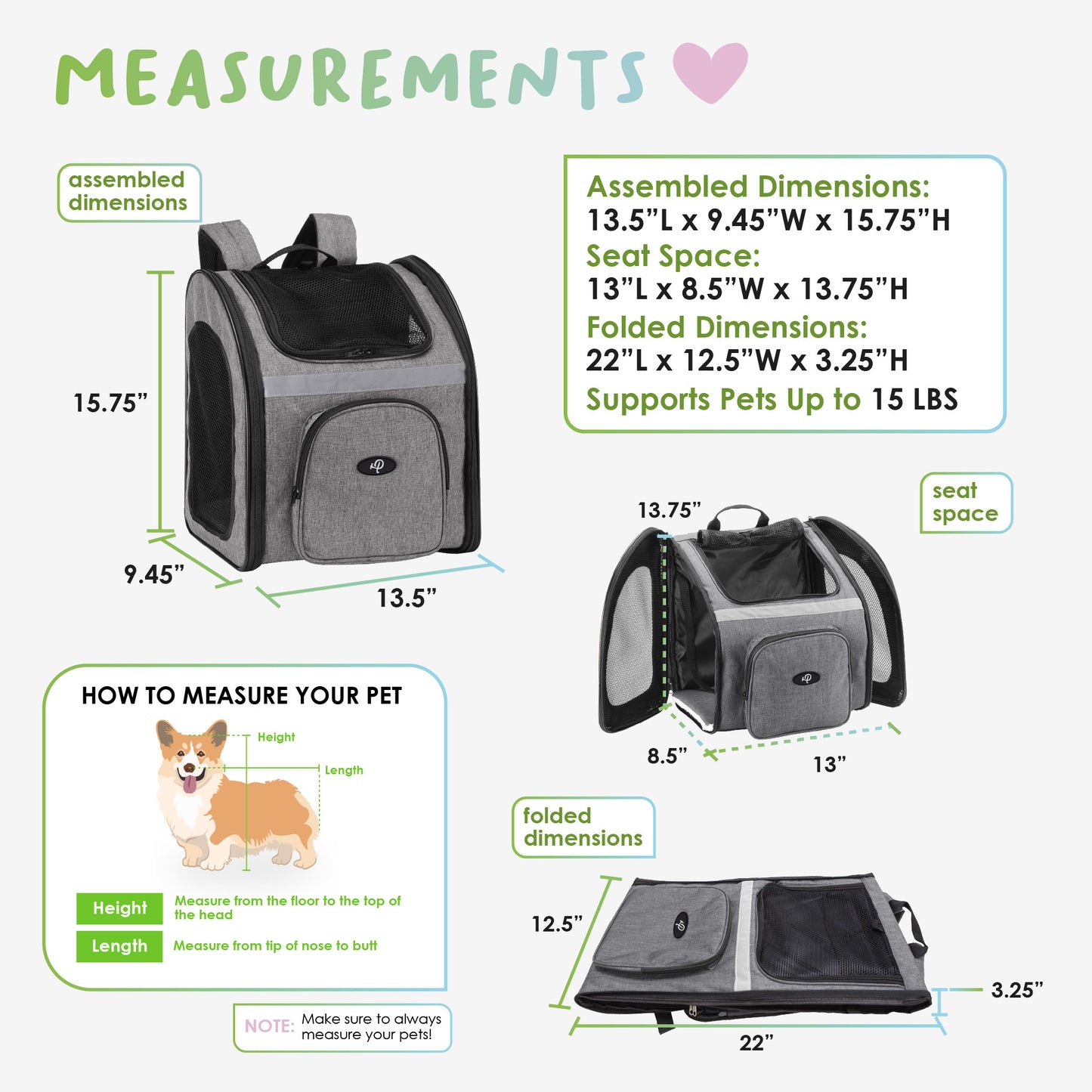 the backpacker pet carrier measurements