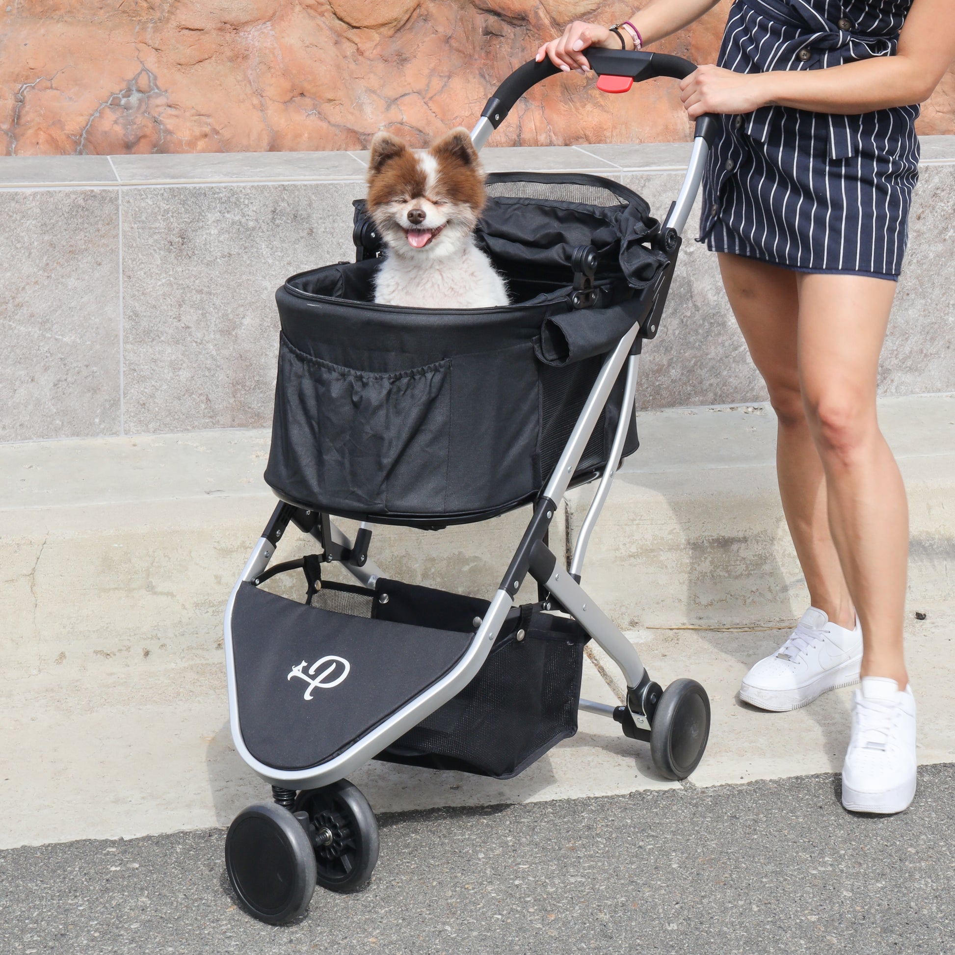 petique dog stroller 3-in-1 Newport Pet Stroller (Travel Carrier + Car Seat + Stroller), Easy Trifold/Unfold, 360º Front Rotating Wheel, Small/Medium Dogs, Cats and Pets,
