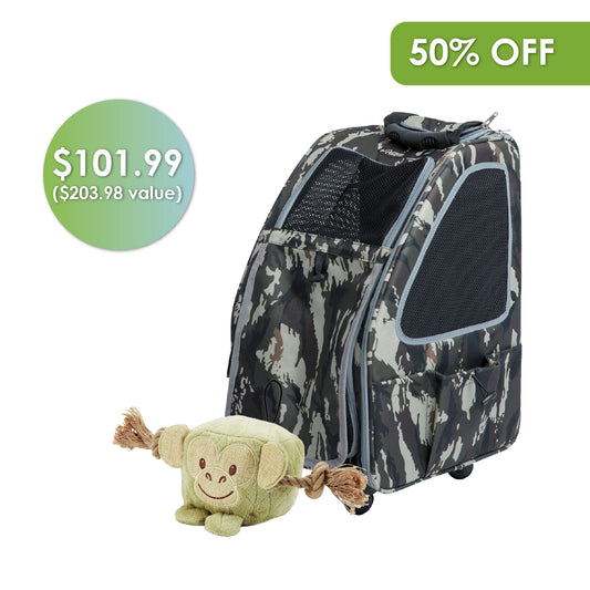 5-in-1 Pet Carrier + Chunky Monkey Dog Toy Bundle
