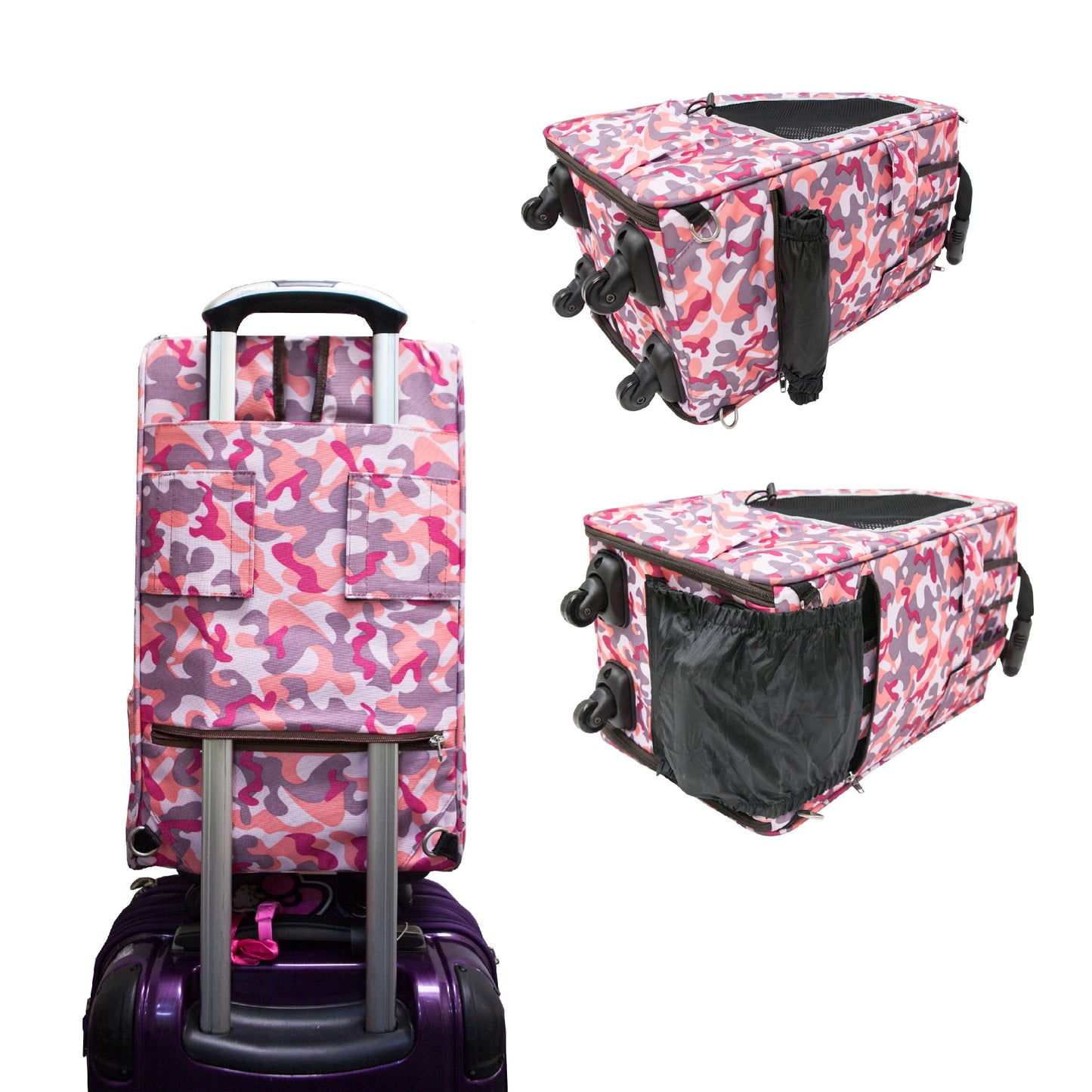 travel-friendly pink camo pet carrier