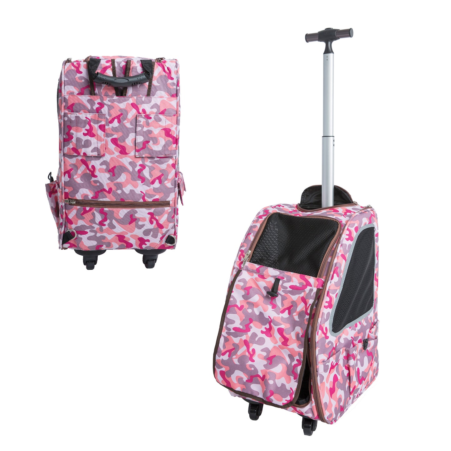 pink rolling pet carrier and stroller