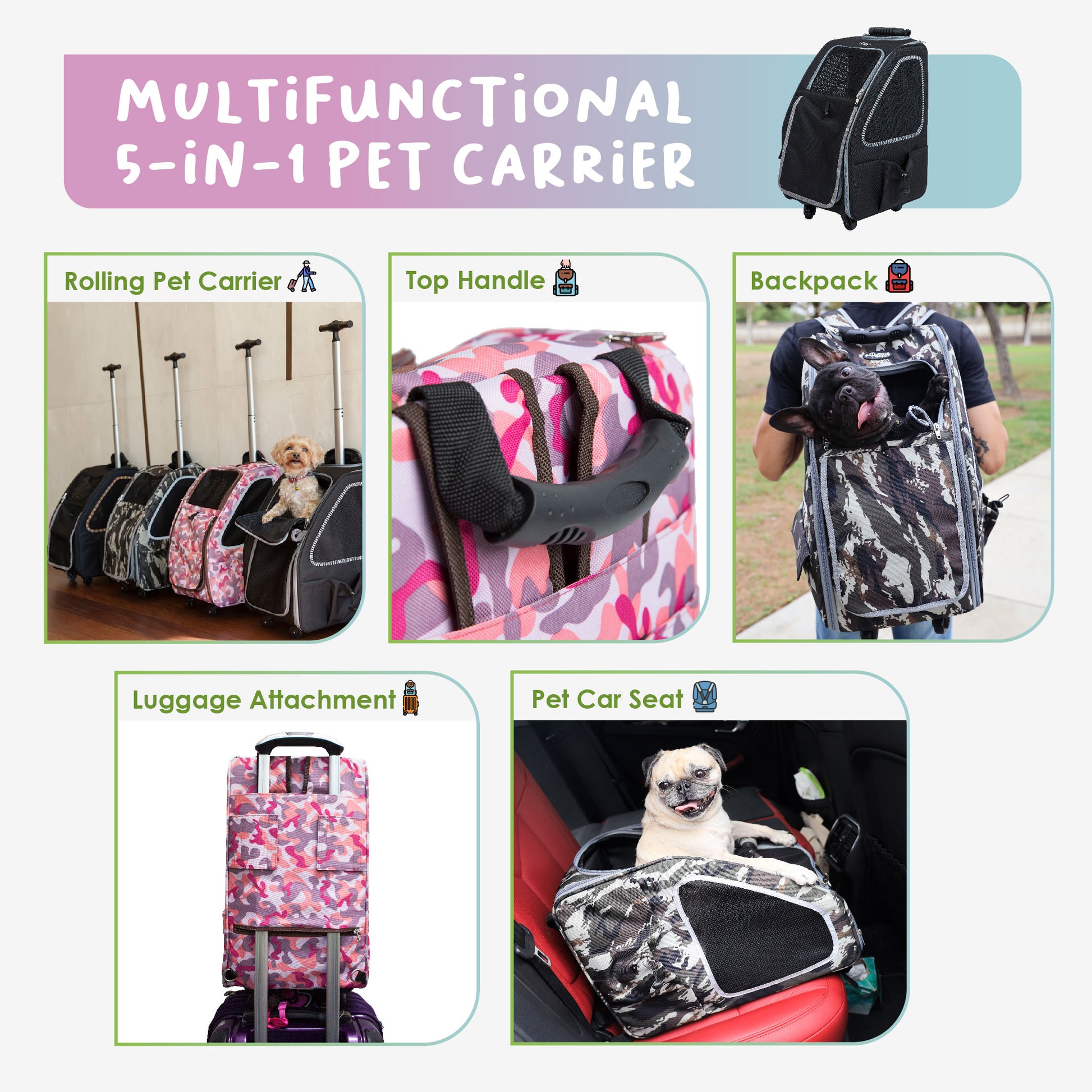 Petique Pet Carrier, Dog Carrier For Small Size Pets, 5-in-1