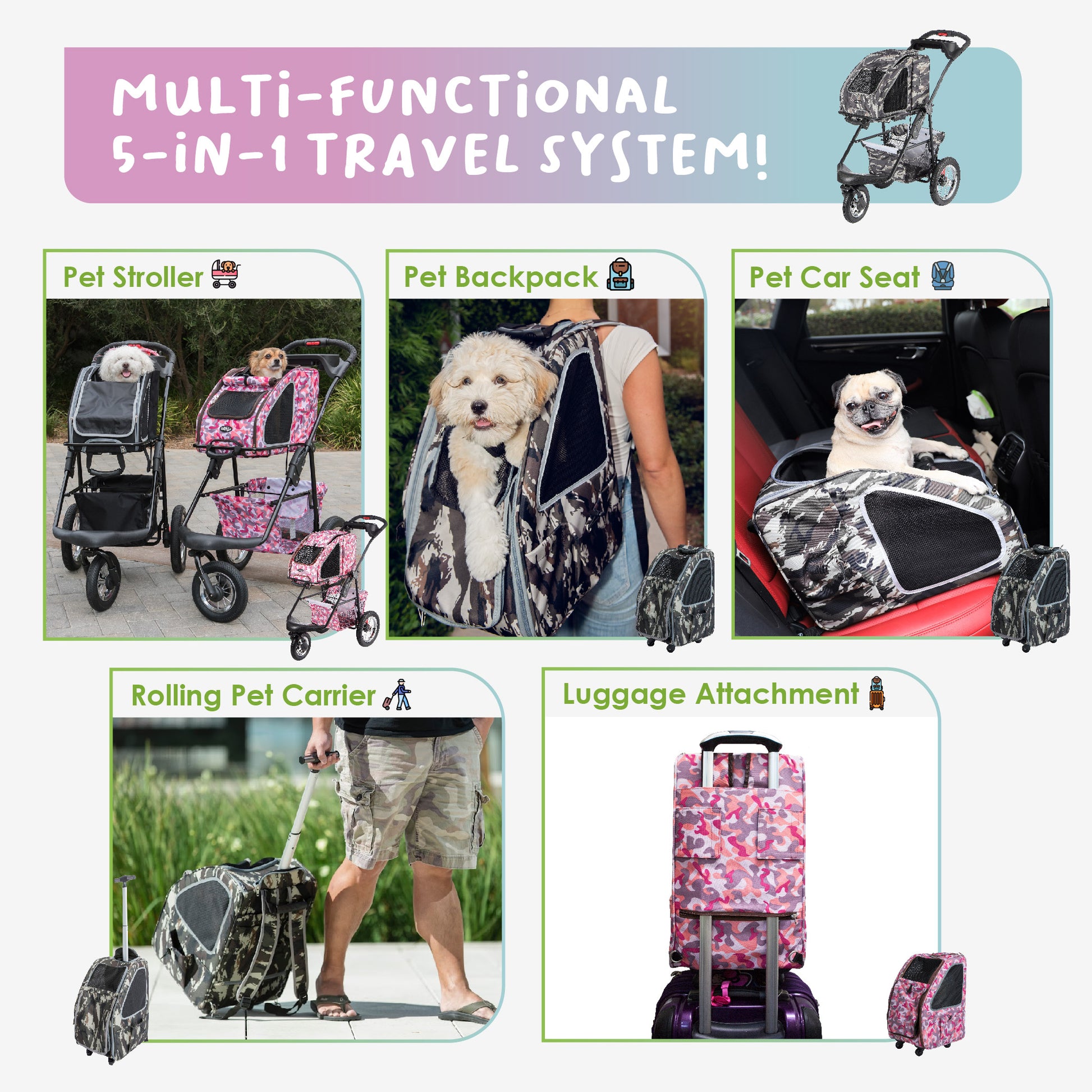 Petique 5-in-1 Travel Pet Carrier (Pet Carrier Only) for Dog/Cat