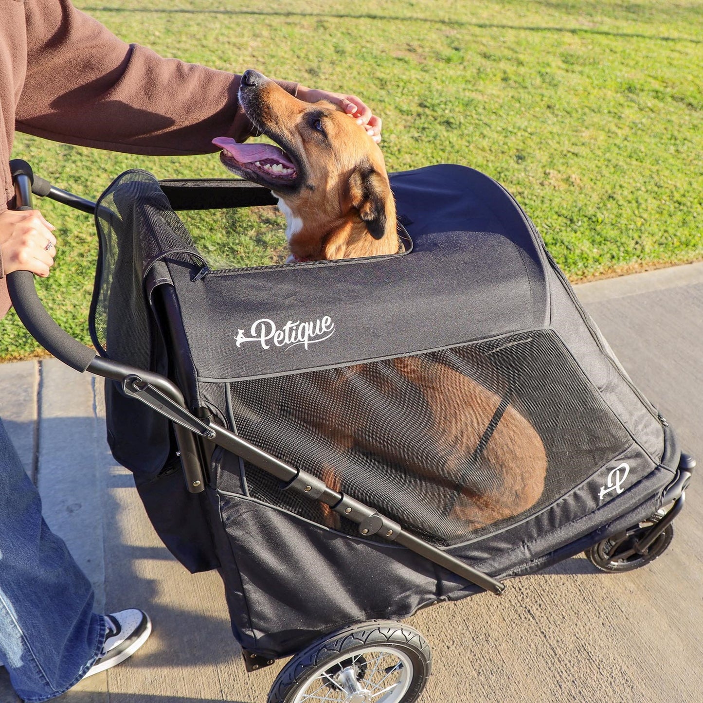 NEW & IMPROVED Apollo Elite Pet Stroller: Sturdy Ramp, Low to Ground, Air-Filled Bike Tires, Peek-a-Boo Window Folds Compact, Convertible Canopy, For Large & Multiple Dogs, Supports up to 133 LBS