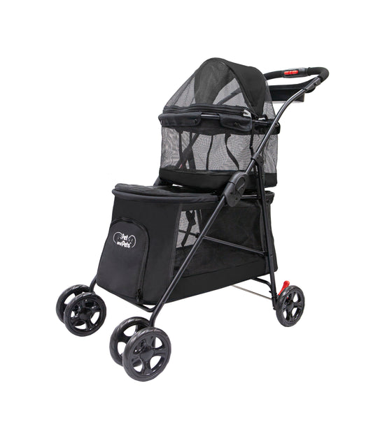 OPEN-BOX | Two Level Pet Stroller for Multiple Pets in Black