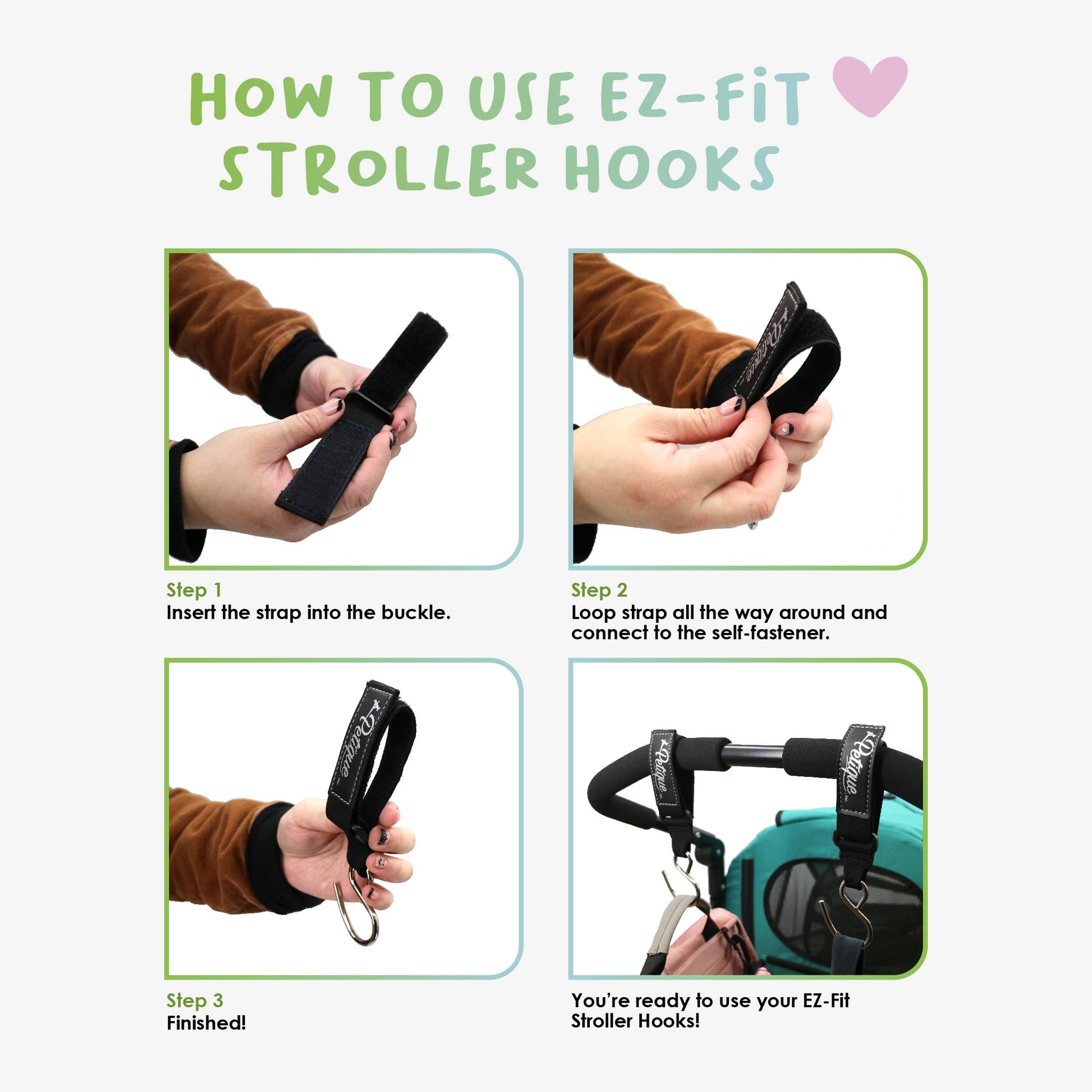 how to use ez-fit stroller hooks petique