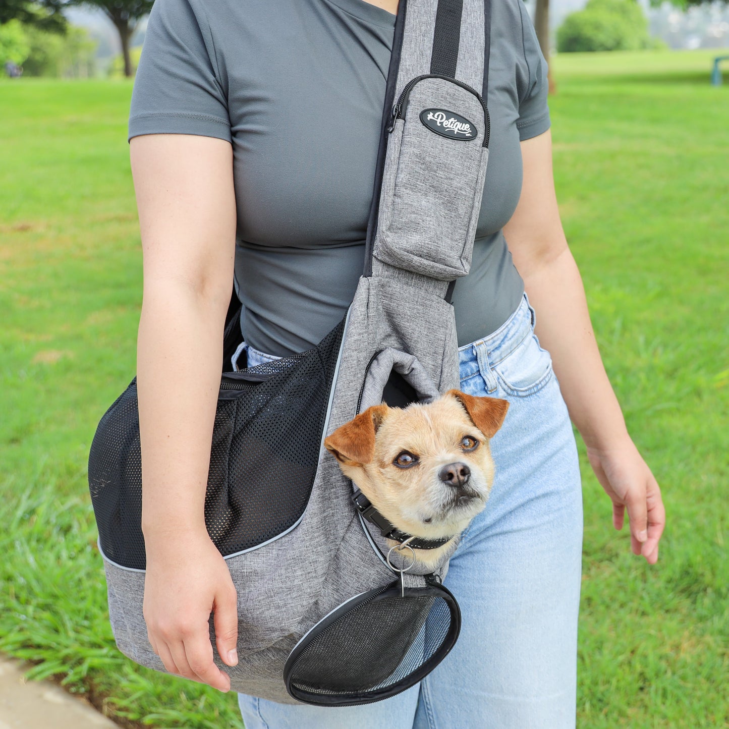 Sling Pet Carrier: Hands-Free, Over-the-Shoulder, Adjustable Leash, Padded Strap, Pee Pad Insert, Secure Pocket, Sturdy Board for Dogs, Cats, Small Animals, Supports up to 22 LBS