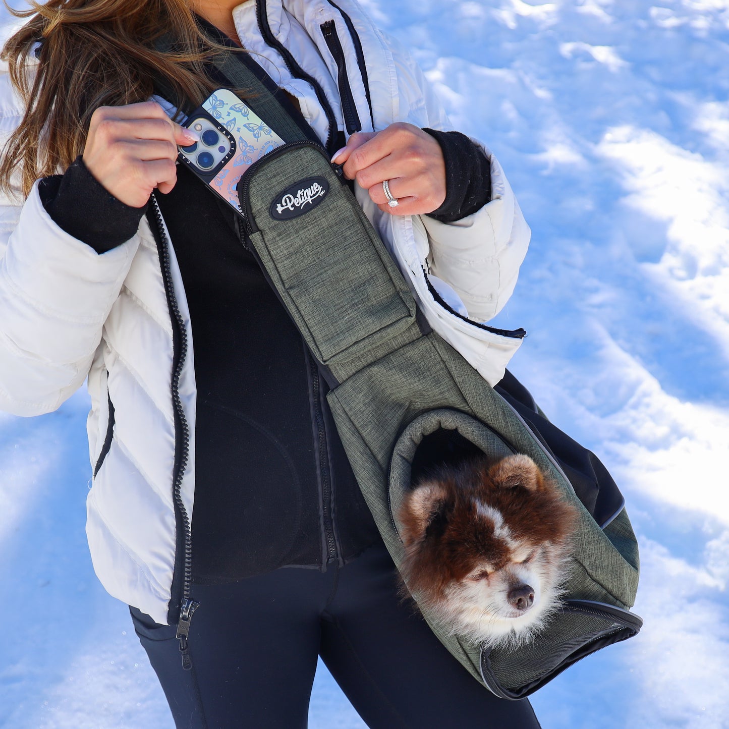 Sling Pet Carrier: Hands-Free, Over-the-Shoulder, Adjustable Leash, Padded Strap, Pee Pad Insert, Secure Pocket, Sturdy Board for Dogs, Cats, Small Animals, Supports up to 22 LBS