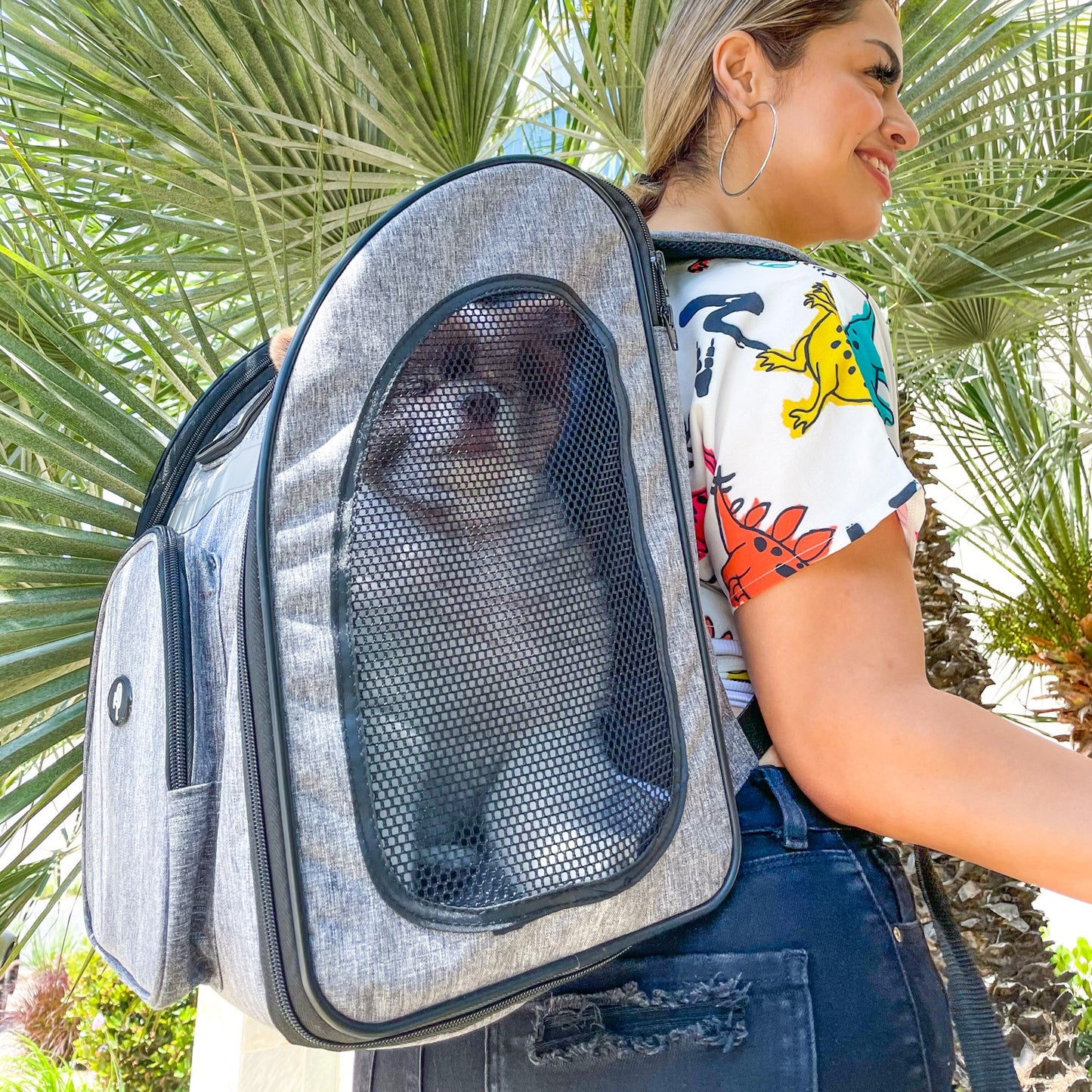 The Backpacker Pet Carrier for Small Dogs/Cats/Pets, Storage Pocket, Luggage Handle Slit, Leash Inside, Adjustable Straps, Reversible Mat, 3 Entryways, Folds Flat, Reflective Strip