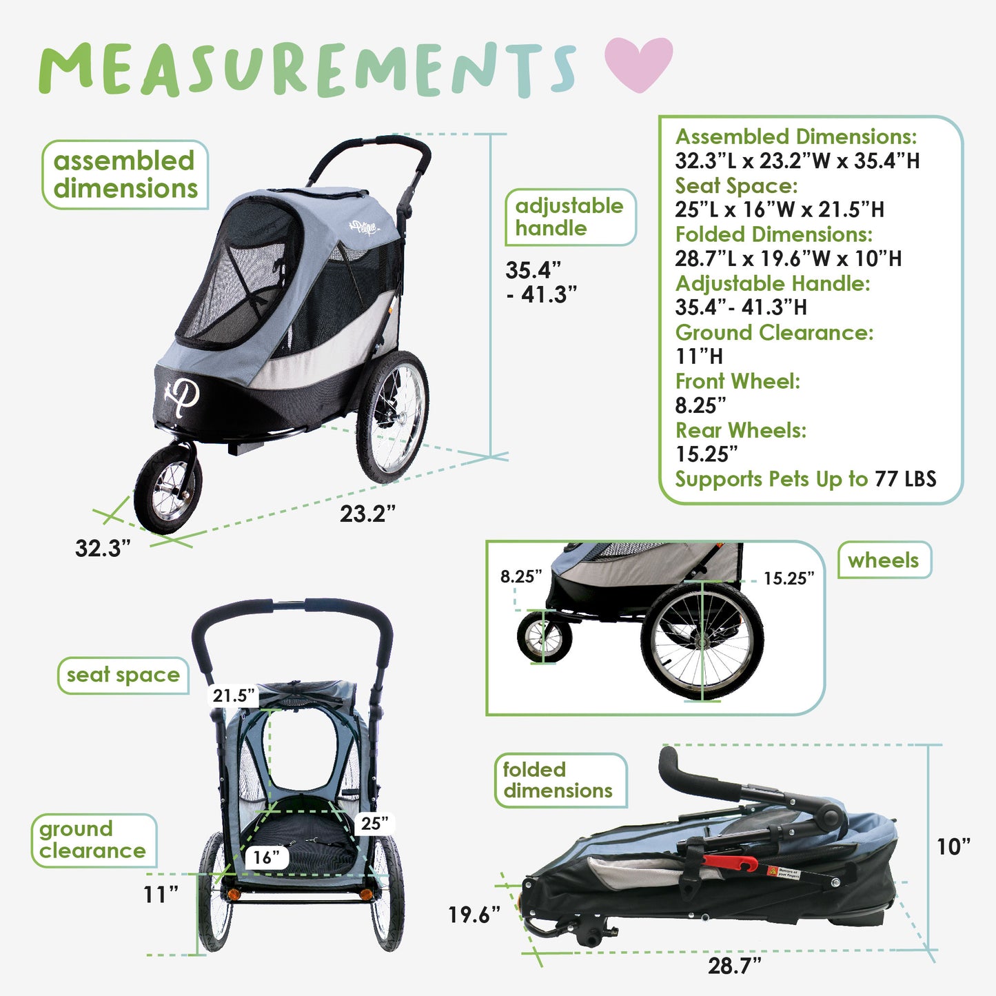 Trailblazer Pet Jogger/Stroller, Bike Trailer, Shock Absorbing Bike Wheels, Large Entry Way, Peek-a-boo Window, Small/Medium/Large Dogs, Cats and Pets, Supports up to 77LBS