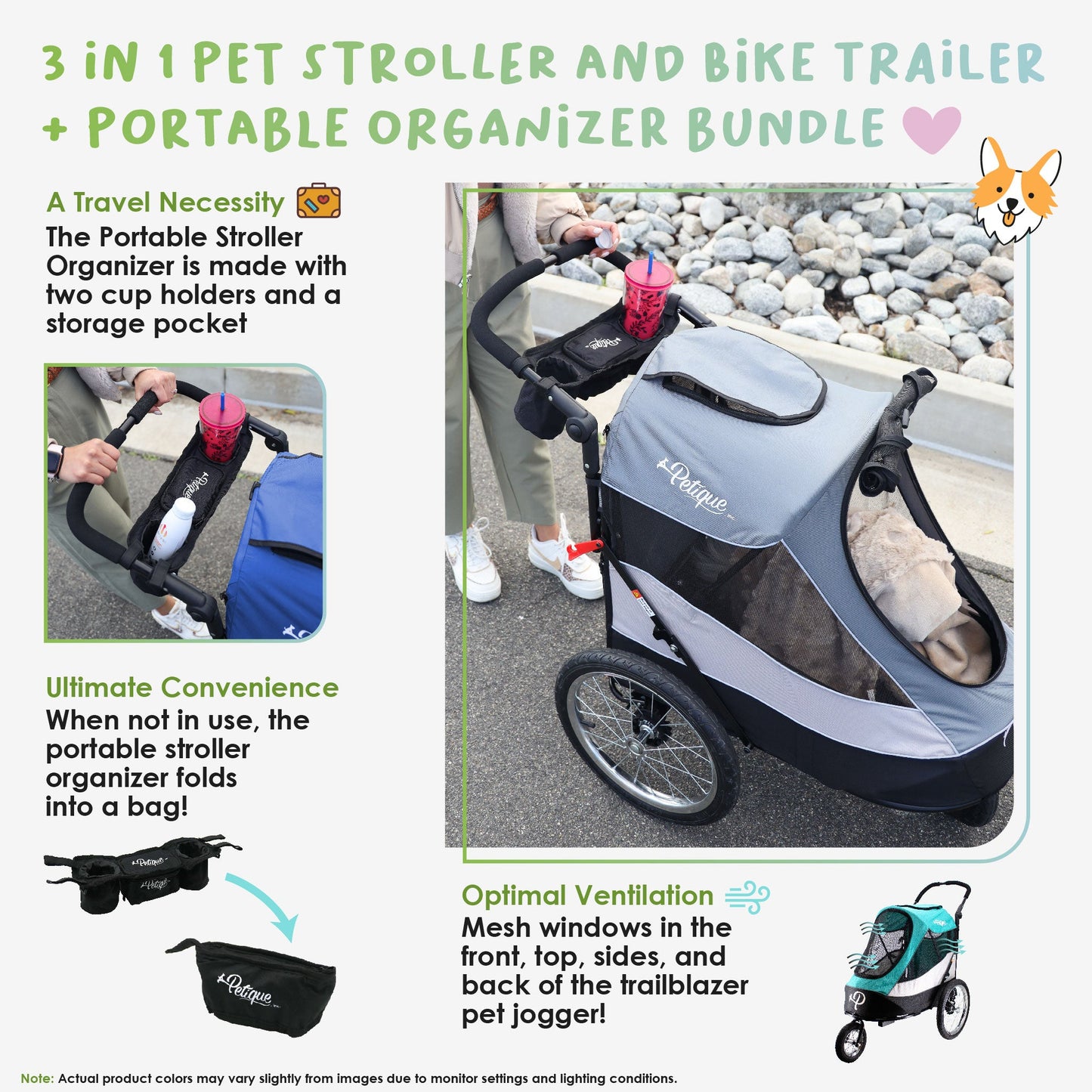 3 in 1 Pet Stroller and Bike Trailer + Portable Organizer Bundle