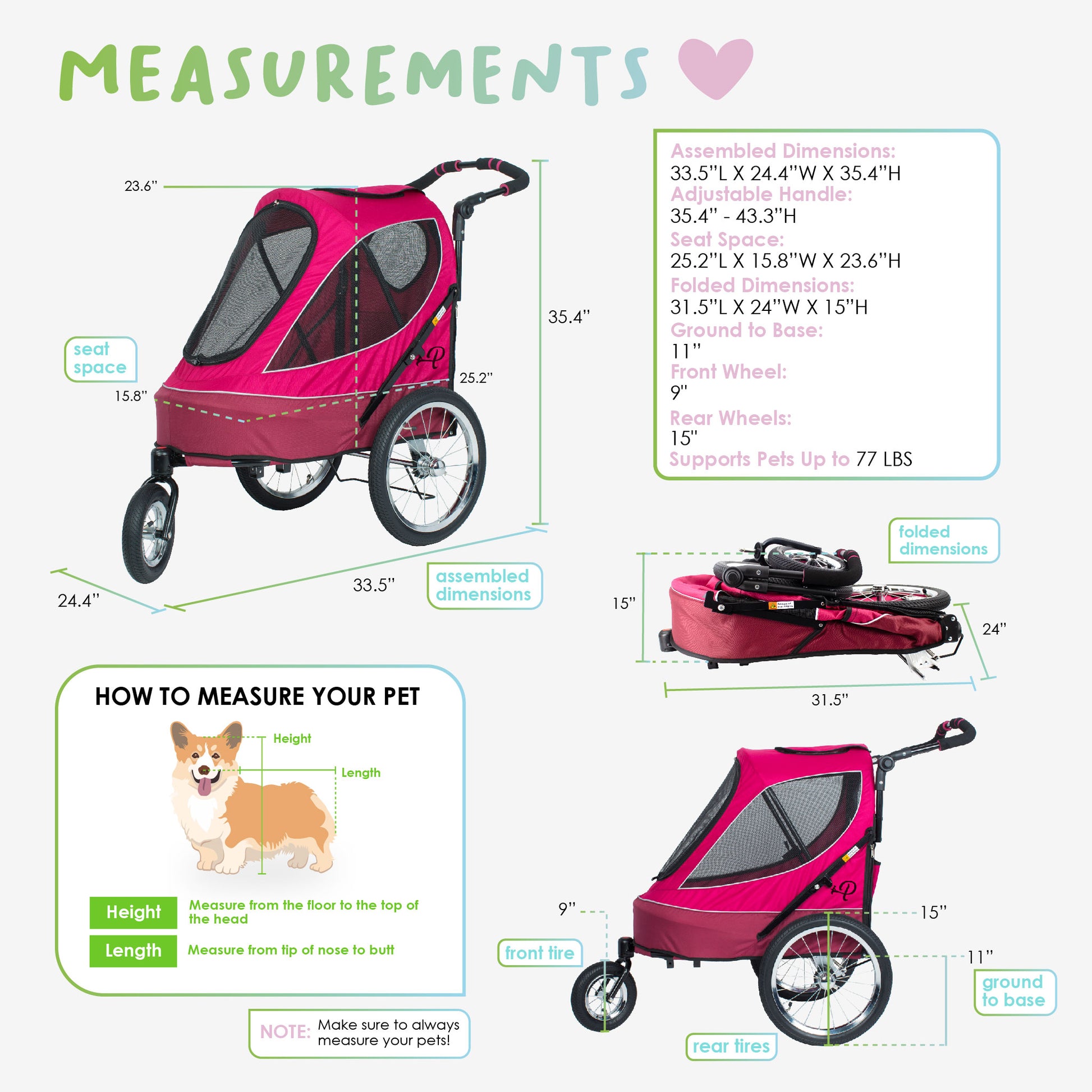 all terrain pet jogger measurements