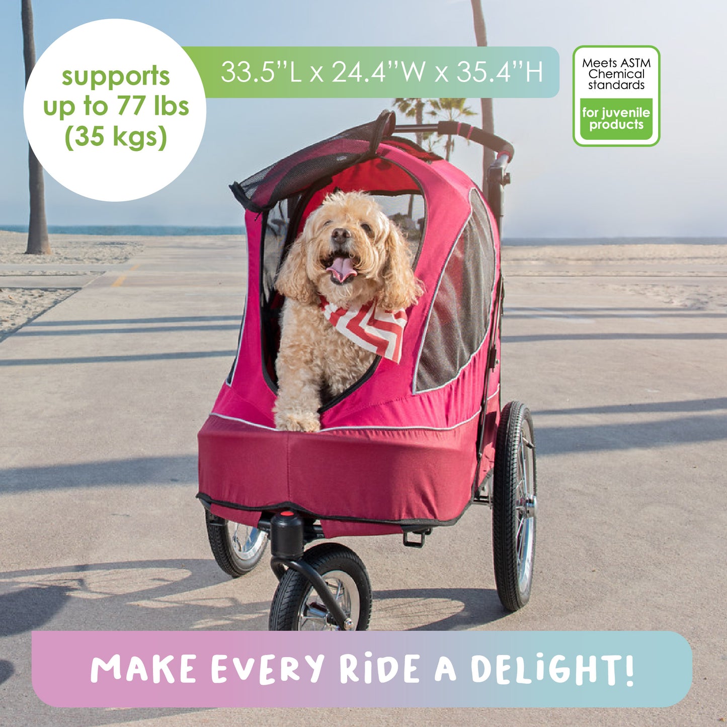magenta pet jogger supports up to 77 LBS