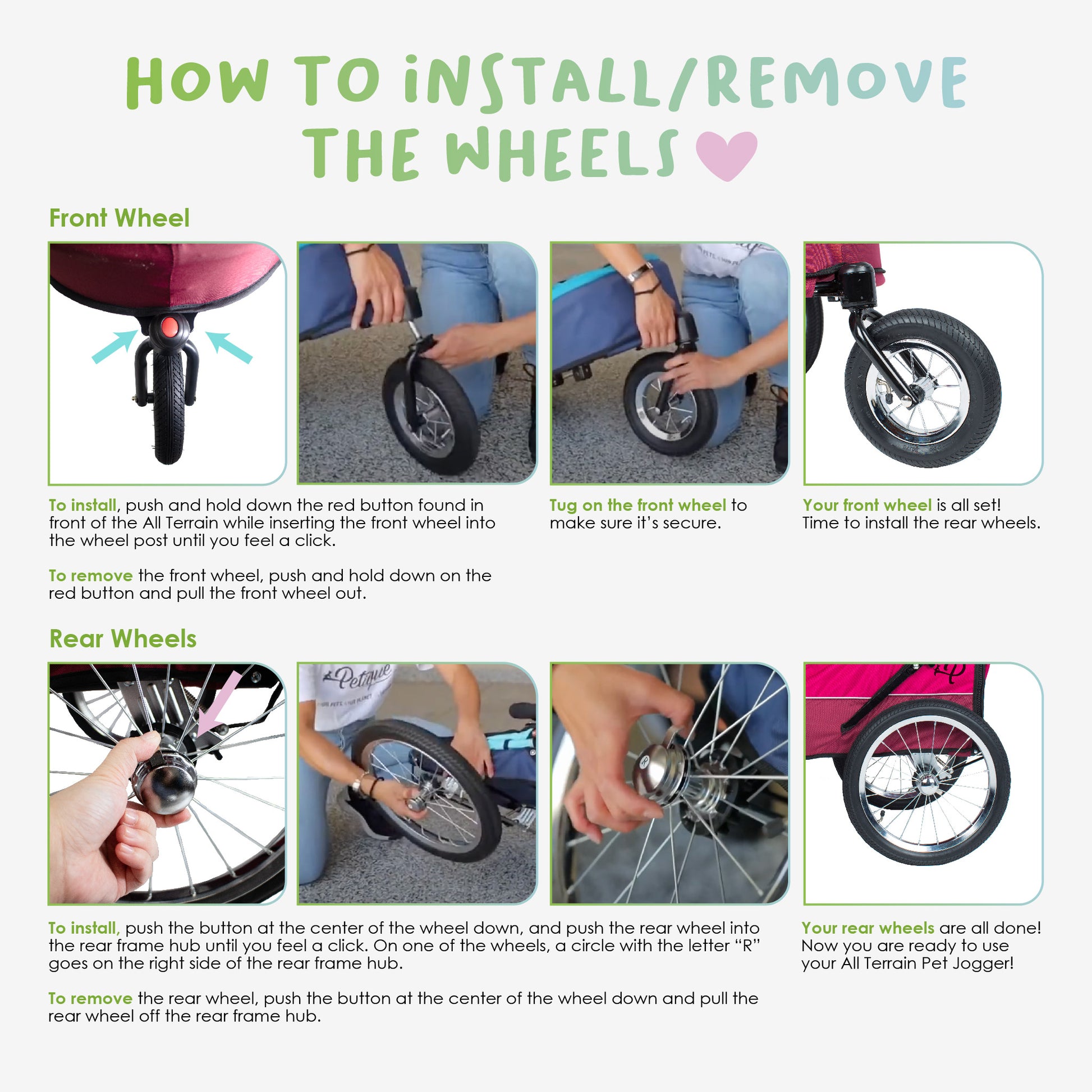 how to install and remove all terrain pet jogger wheels