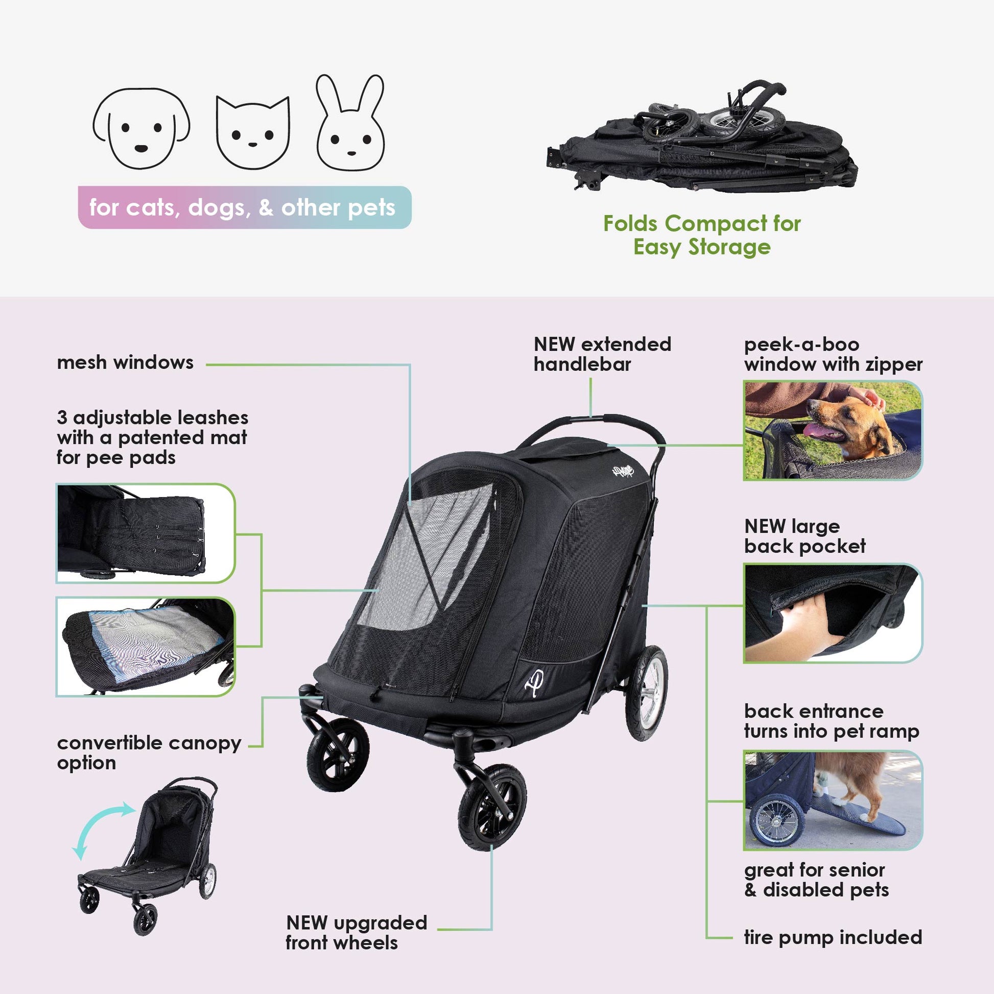dog stroller usa NEW & IMPROVED Apollo Elite Pet Stroller: Sturdy Ramp, Low to Ground, – Petique, Inc