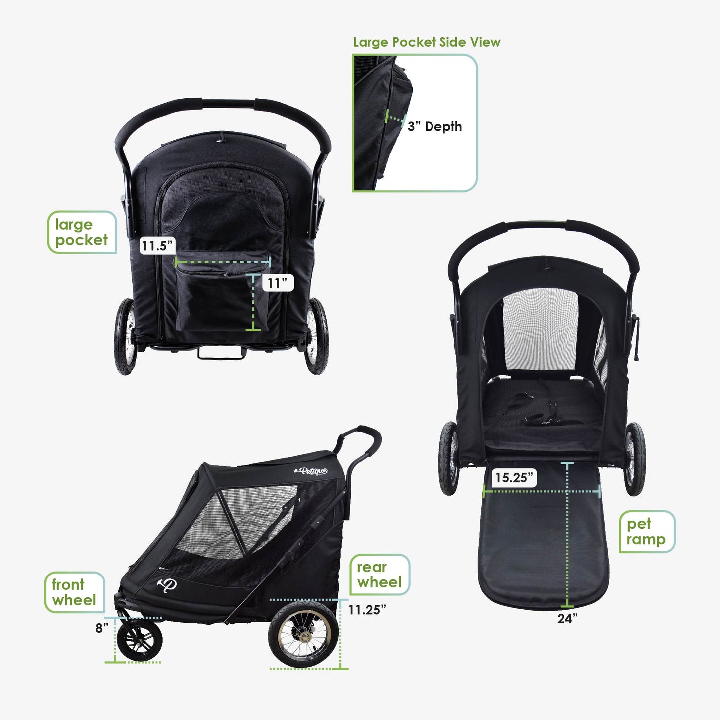 NEW & IMPROVED Apollo Elite Pet Stroller: Sturdy Ramp, Low to Ground, Air-Filled Bike Tires, Peek-a-Boo Window Folds Compact, Convertible Canopy, For Large & Multiple Dogs, Supports up to 133 LBS