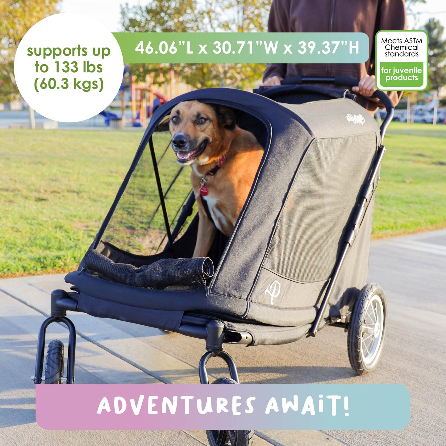 NEW & IMPROVED Apollo Elite Pet Stroller: Sturdy Ramp, Low to Ground, Air-Filled Bike Tires, Peek-a-Boo Window Folds Compact, Convertible Canopy, For Large & Multiple Dogs, Supports up to 133 LBS