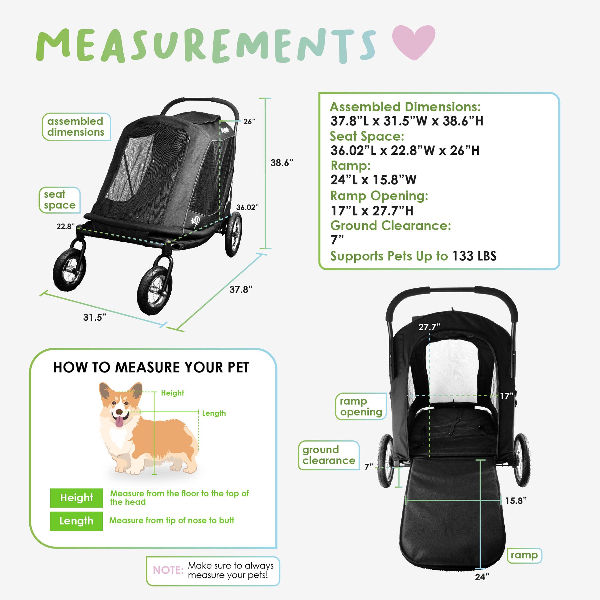 petique apollo pet stroller measurements