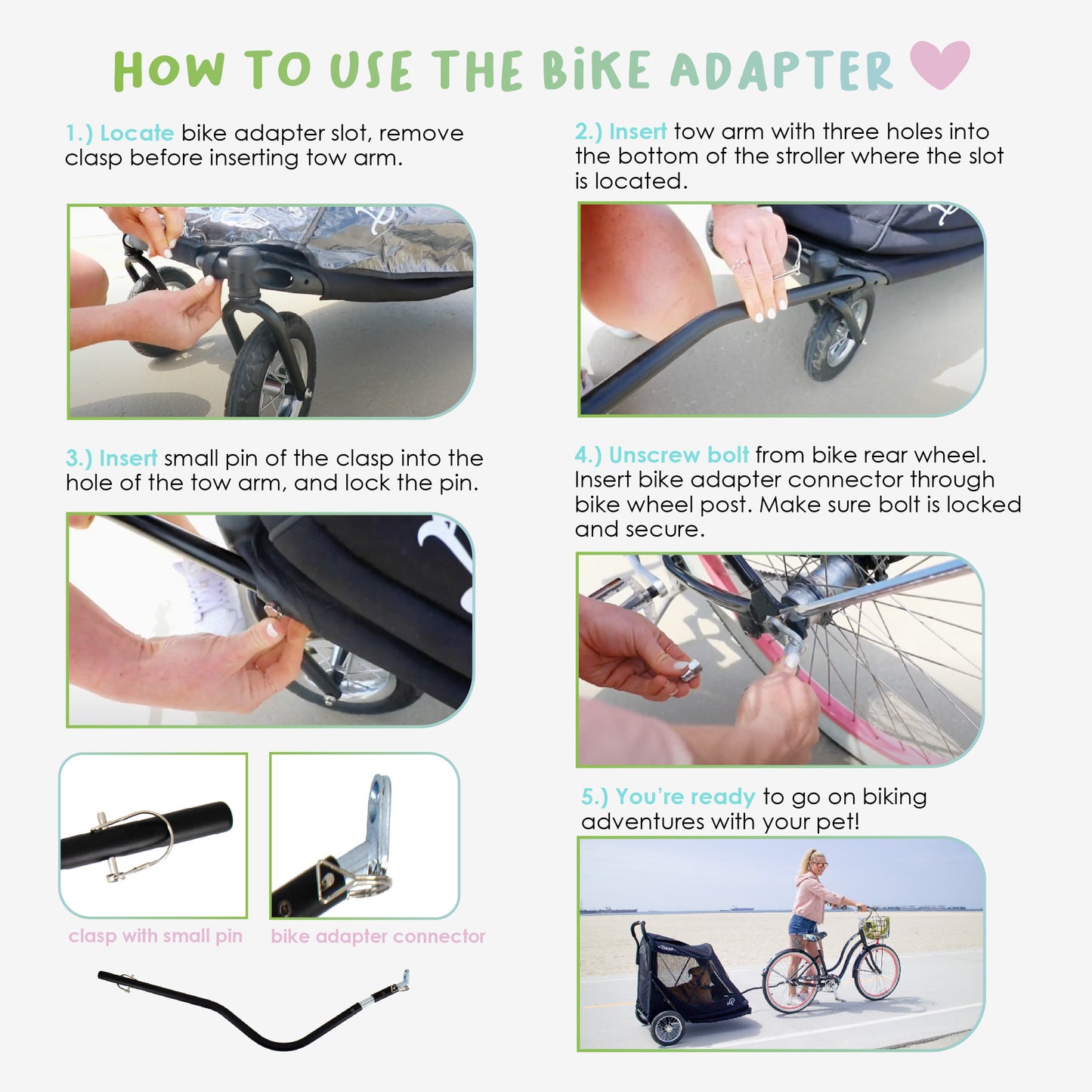 how to use the petique's bike adapter for apollo pet stroller