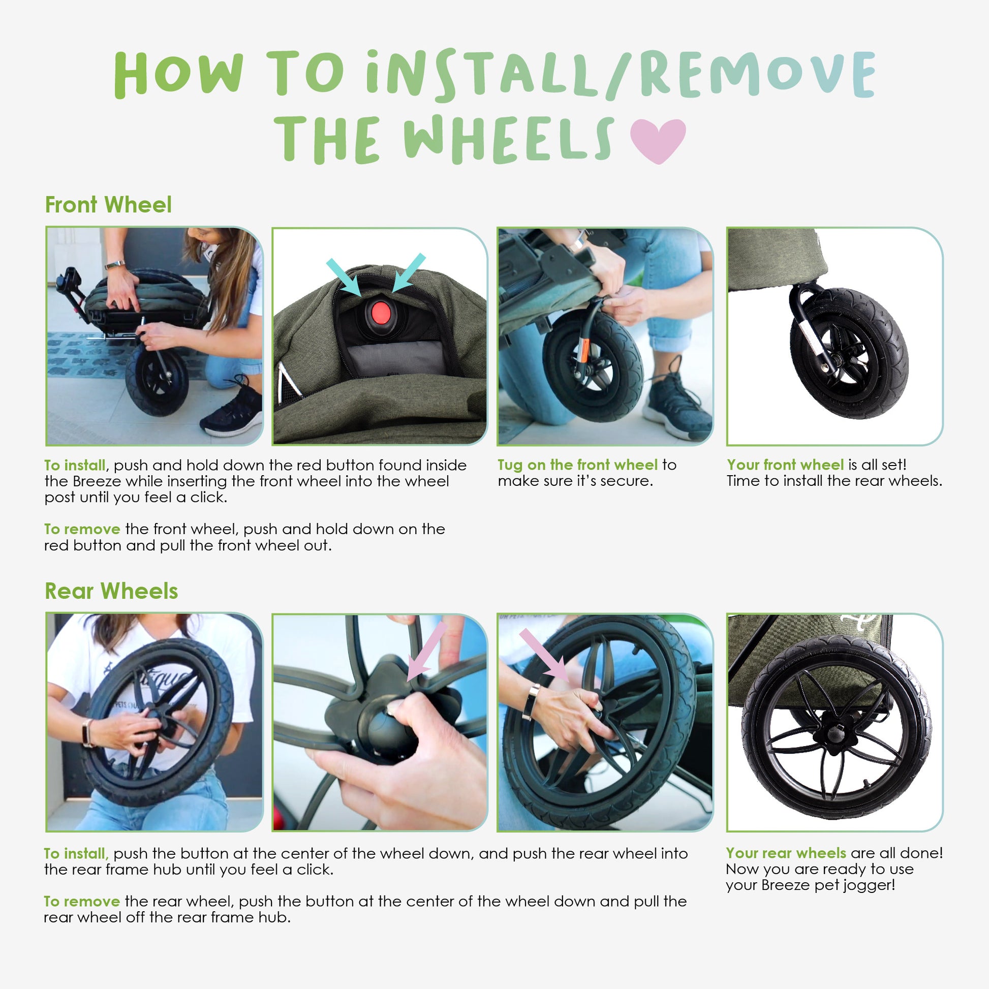 how to install and remove breeze pet jogger wheels