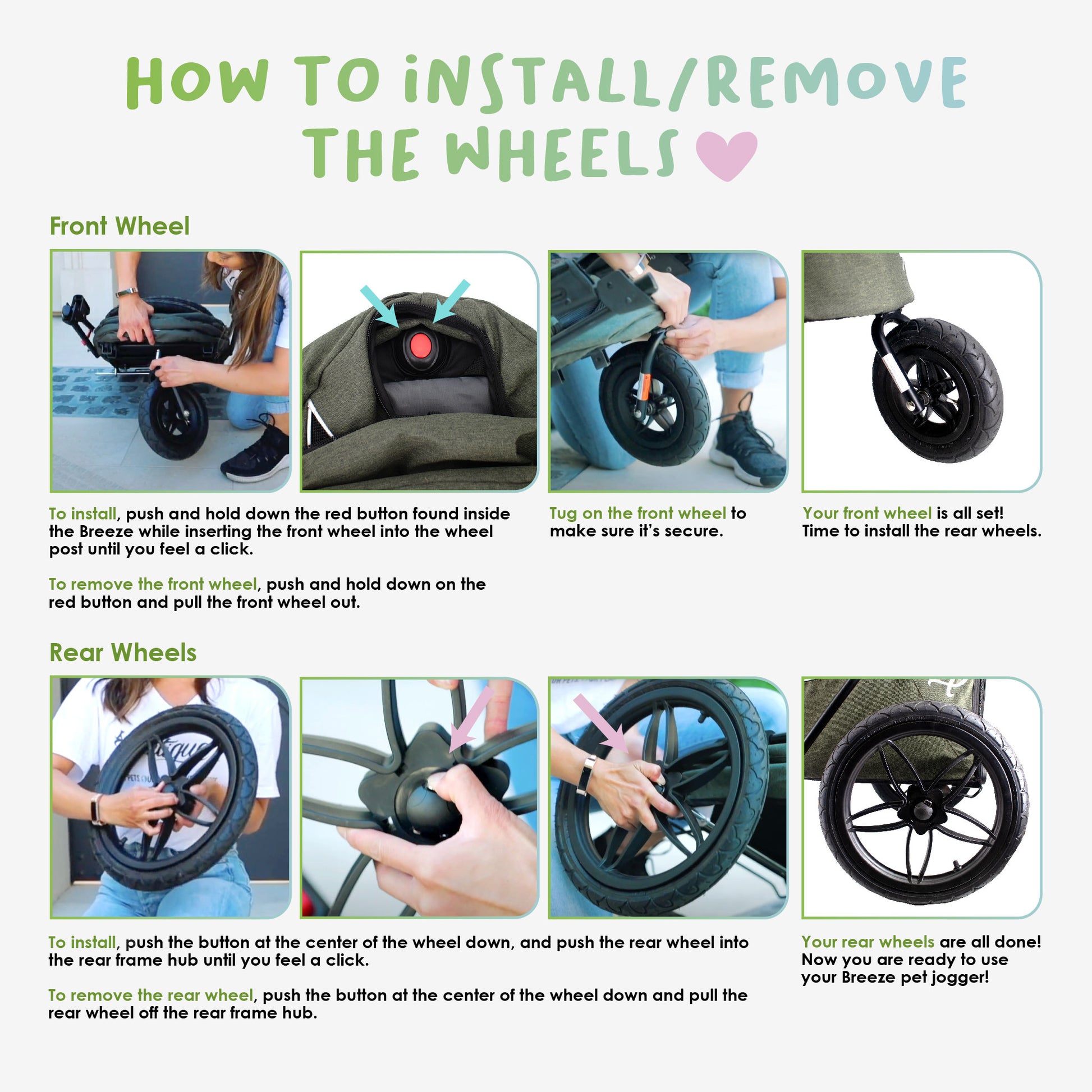 how to install and remove breeze pet jogger wheels