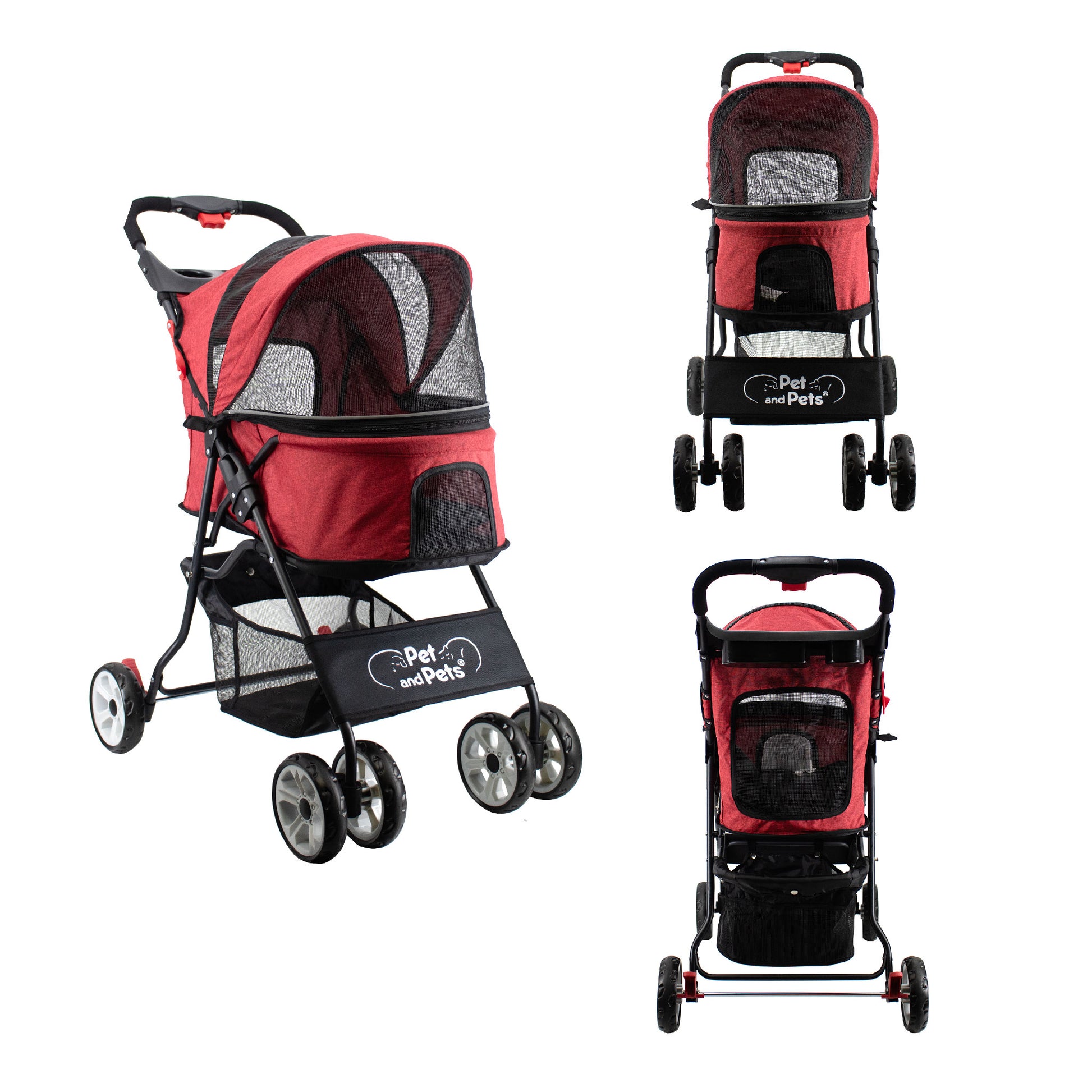 red pet stroller petique