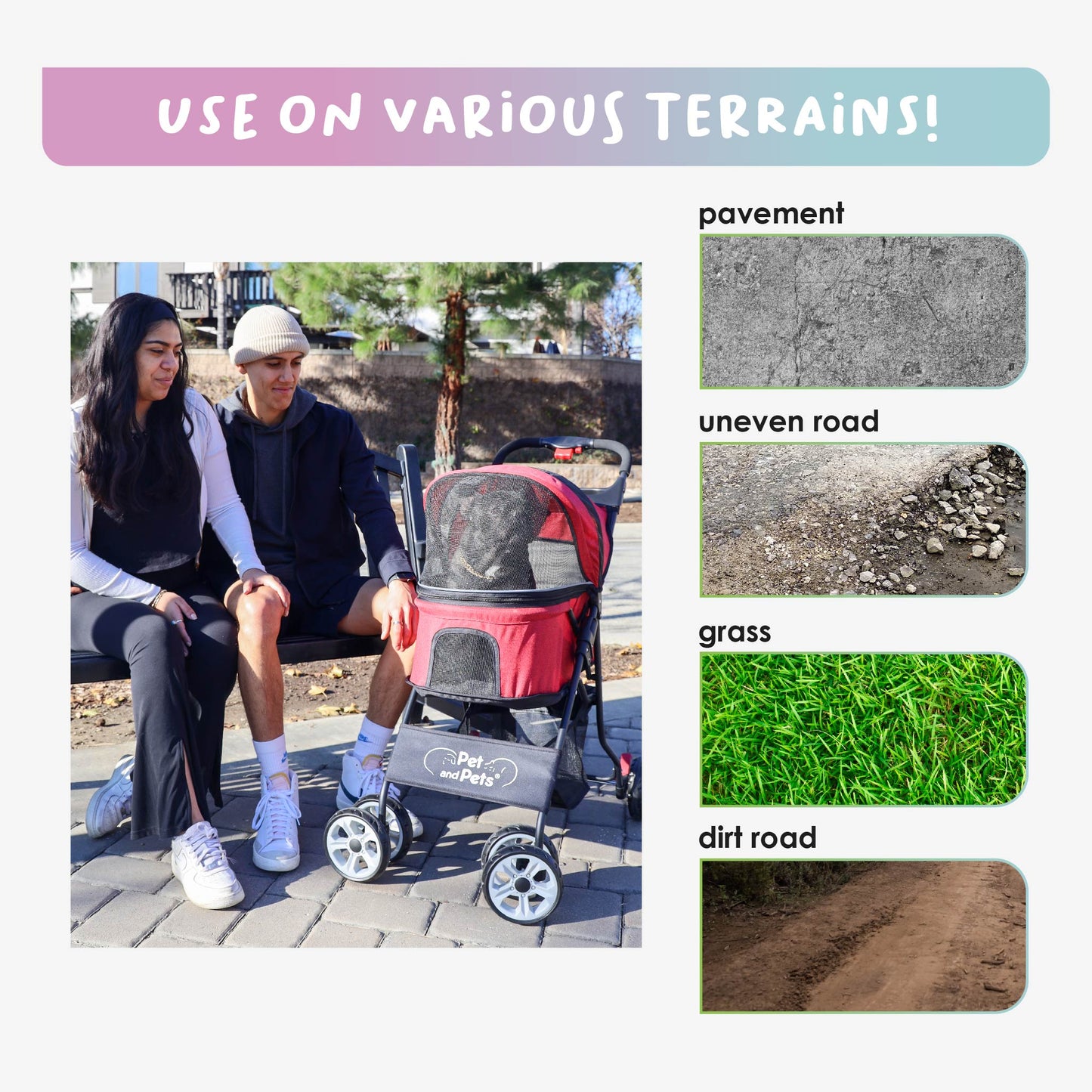 catalina pet stroller on terrains