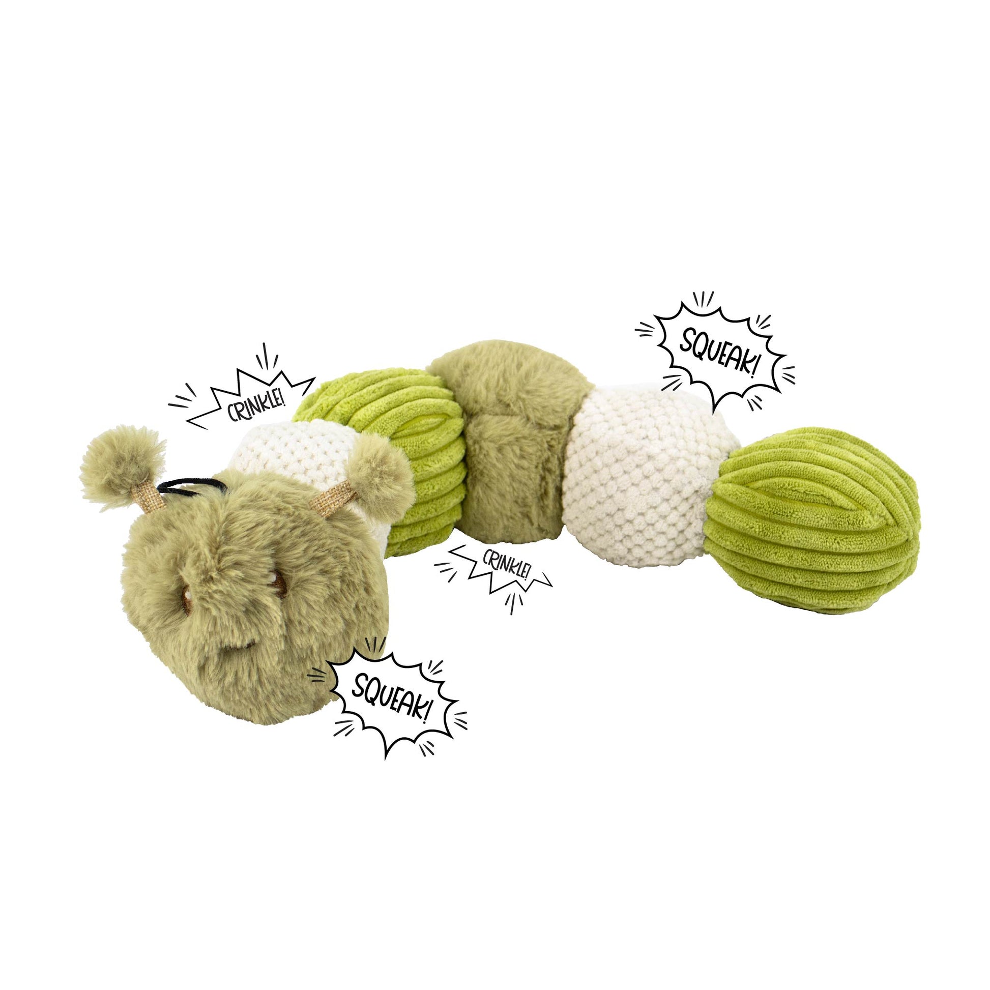 Craig the Tough Hemp Caterpillar Dog Toy: Durable Squeaky Balls, Crinkle Material for Interactive Play, Eco-Friendly Hemp Antennas, Reduces Boredom