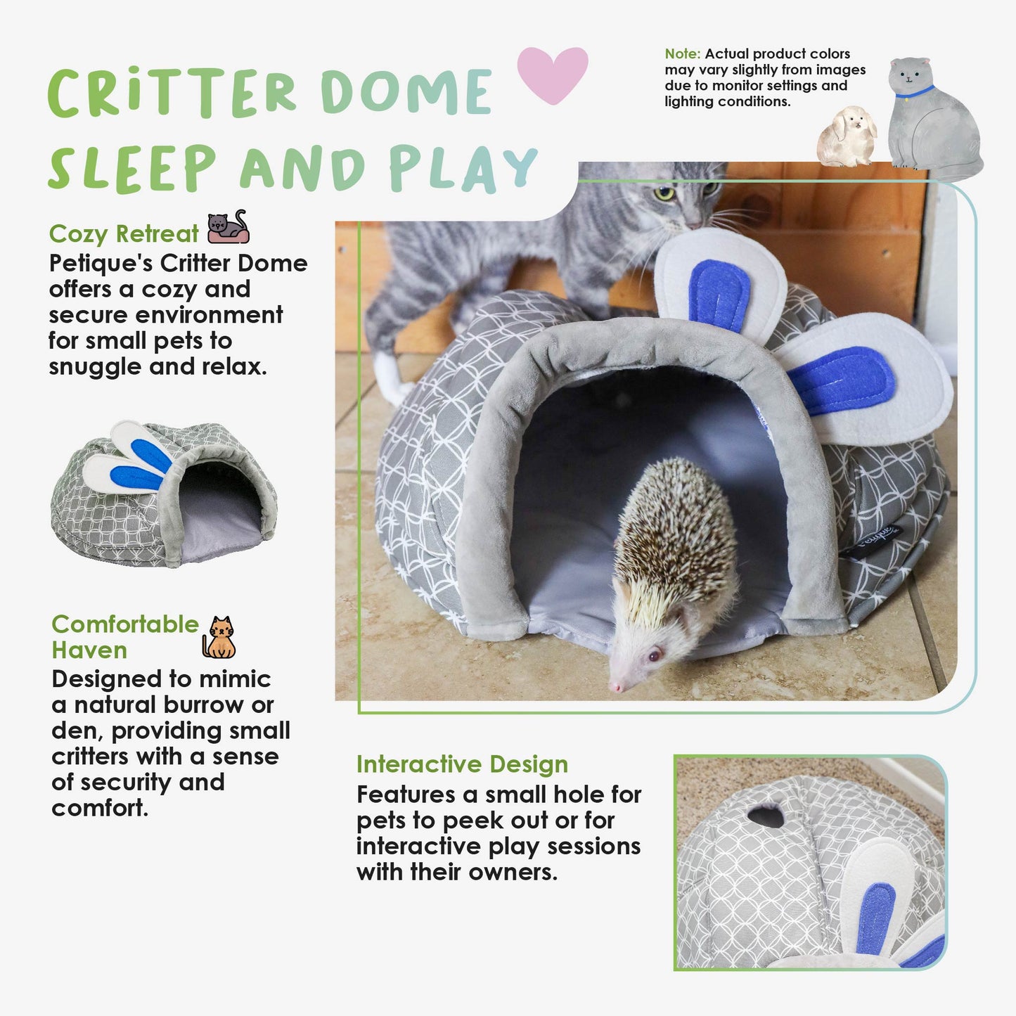 Critter Dome Sleep and Play: Comfortable Soft Material, Security & Snuggling, Durable Fabric, Warm in Winter, Cool in Summer, for Small Animals