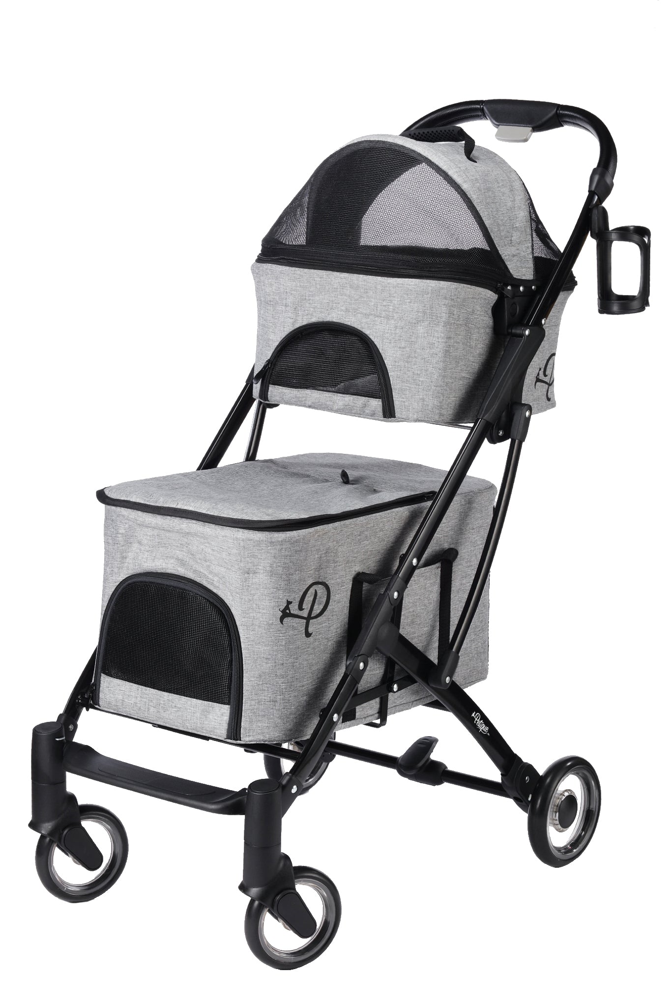 deluxe double decker pet stroller gray