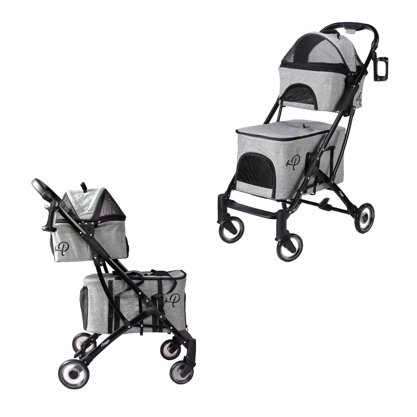 deluxe double decker pet stroller gray different angles