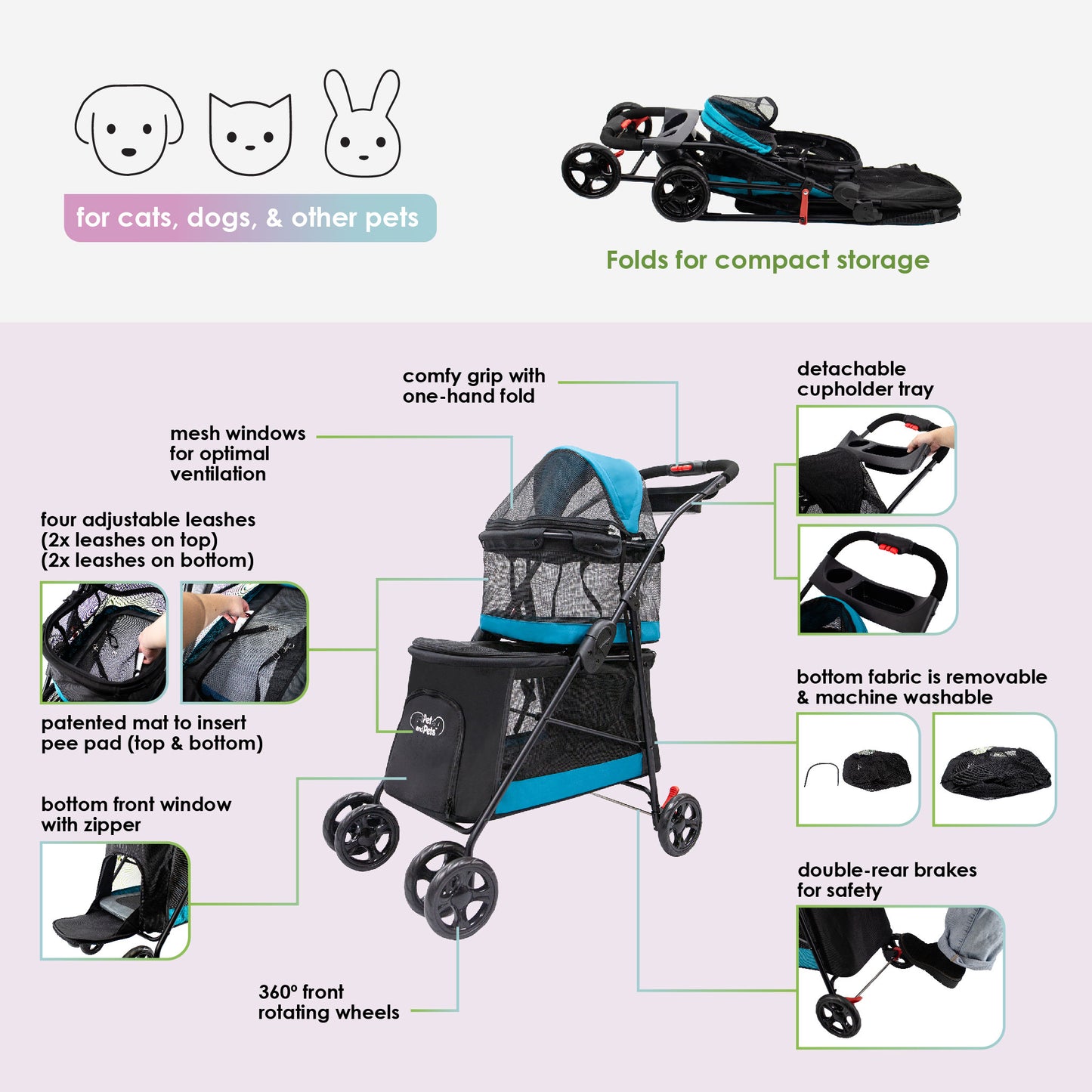 double decker pet stroller features