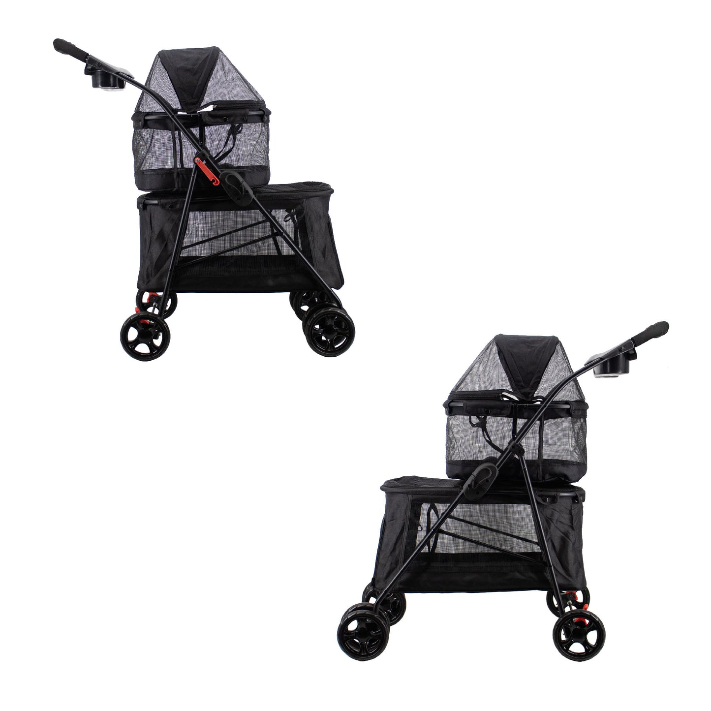 double decker pet stroller side view in black