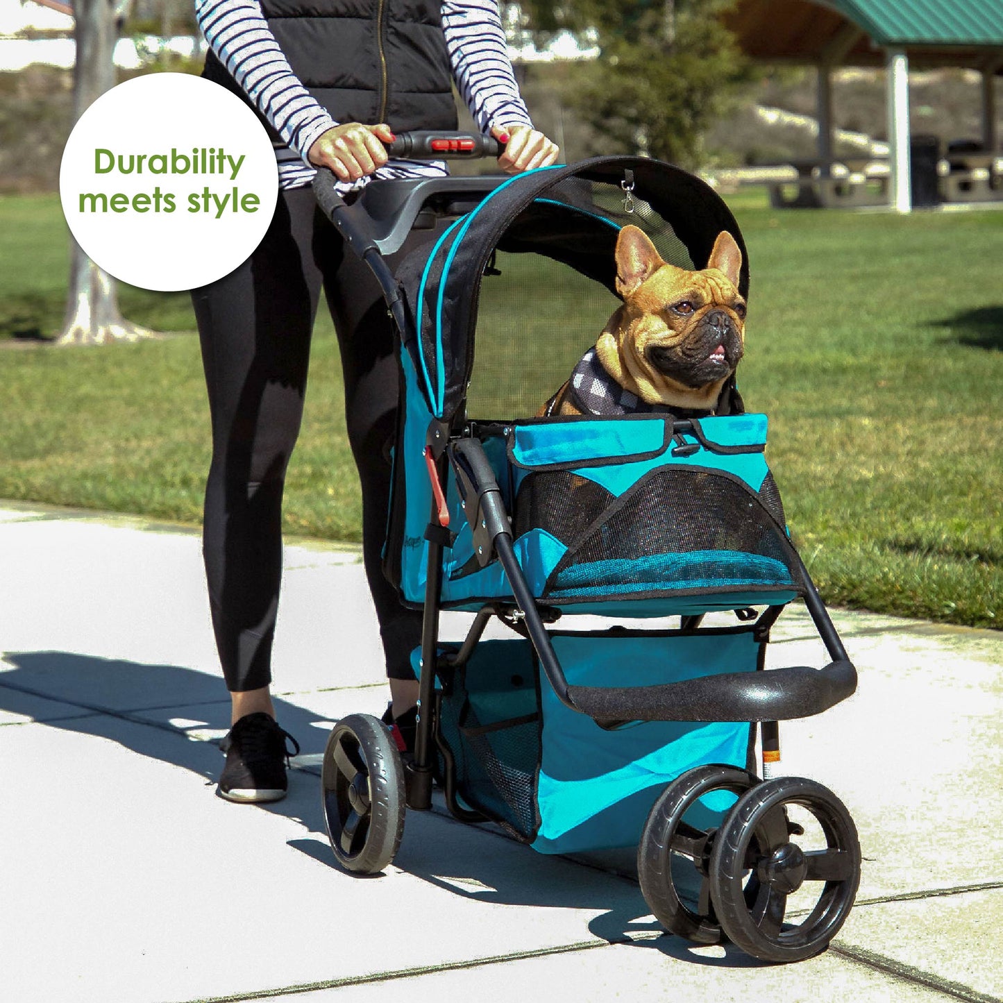 Durable Pet Stroller, Easy Fold, Quality mesh windows, Large Storage Basket, Secure Cup Holder Tray, for Small to Medium Dog, Cat, Bunny, Supports pets up to 55LBS