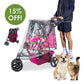 Petique Durable Pet Stroller with Rain/Weather Cover, Large Wheels, Easy Fold, Large Storage Basket, Secure Cup Holder Tray, for Small to Medium Dog, Cat, Bunny, Supports pets up to 55LBS - PINK