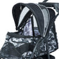 close up on black camo pet stroller