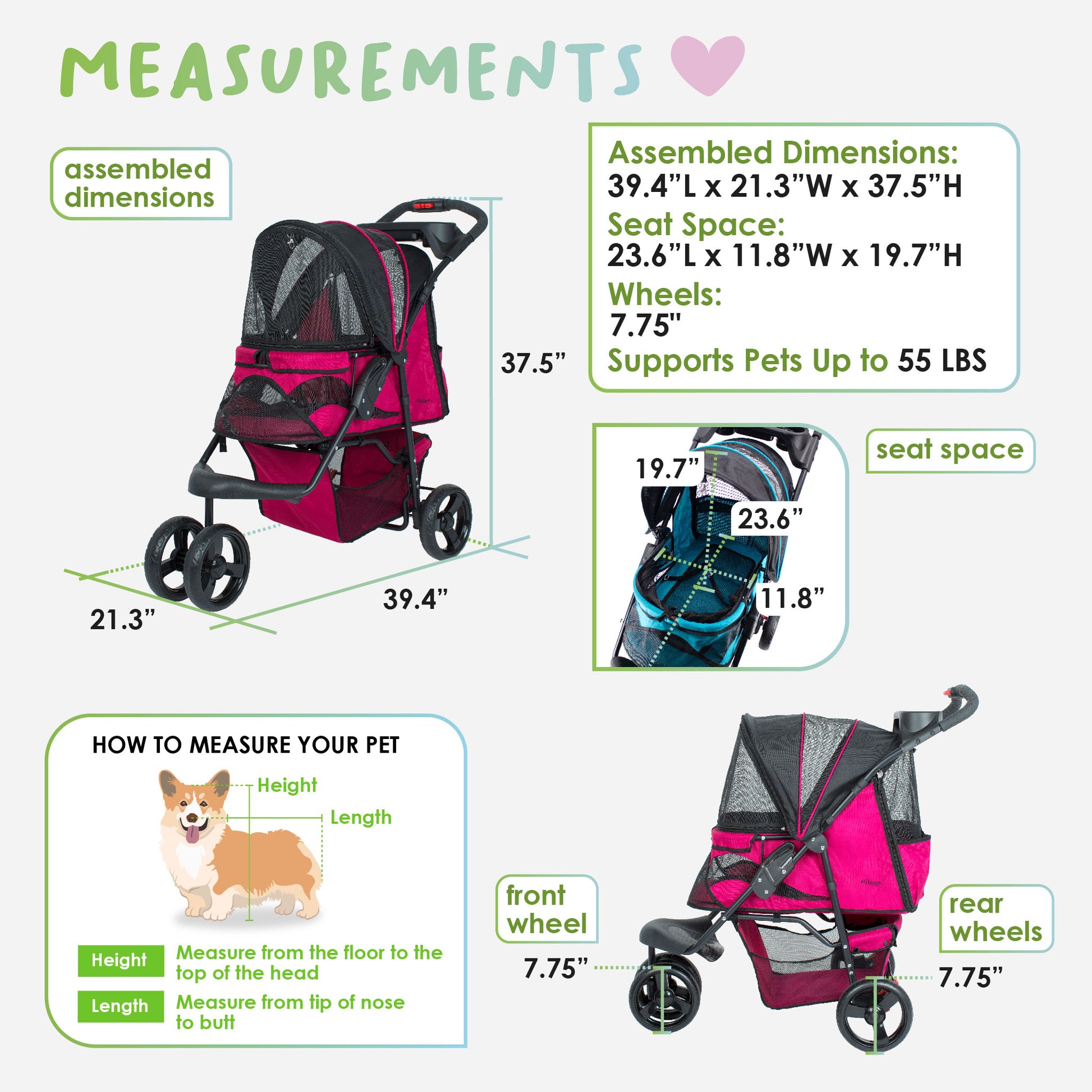 durable pet stroller measurements