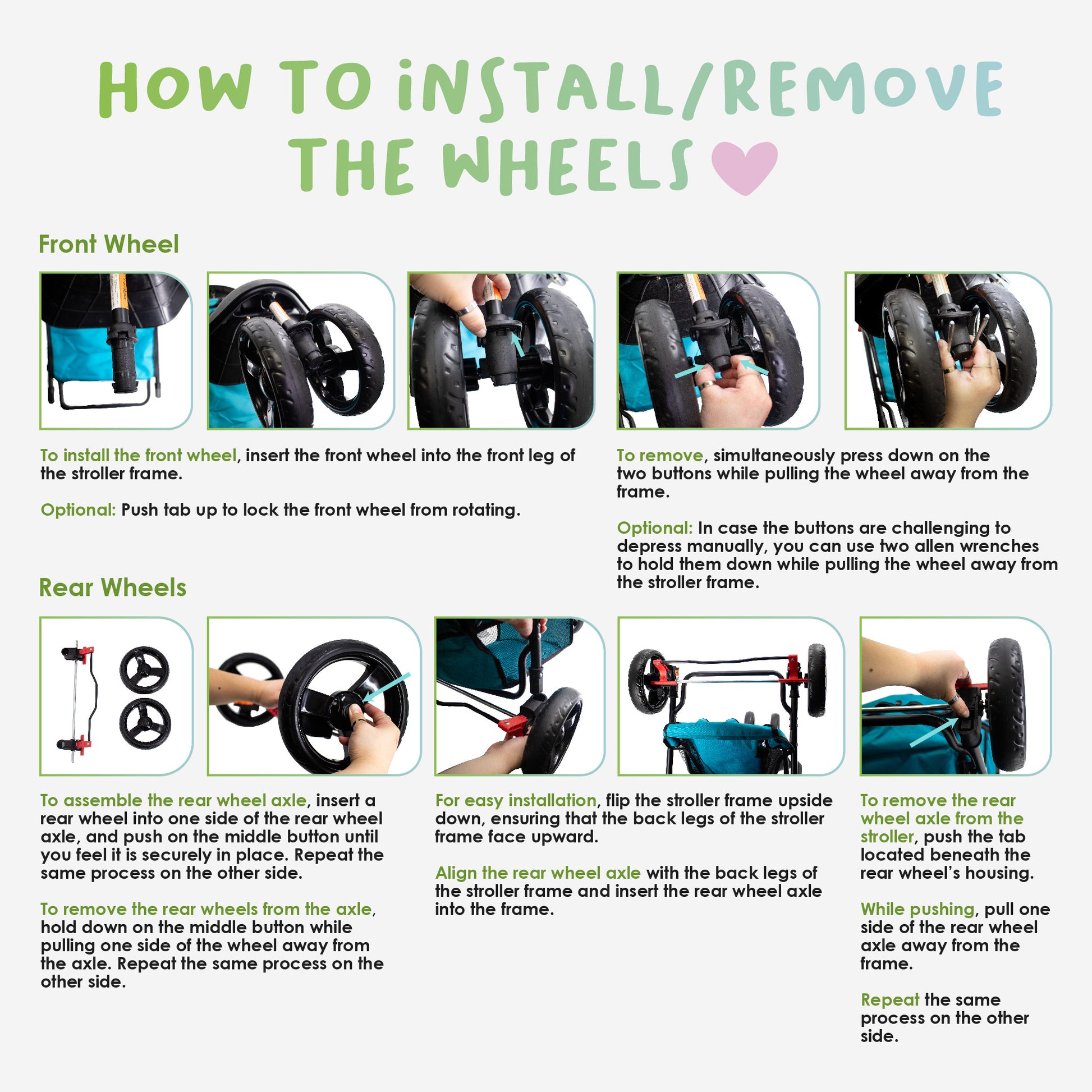 durable pet stroller wheel installation and removal