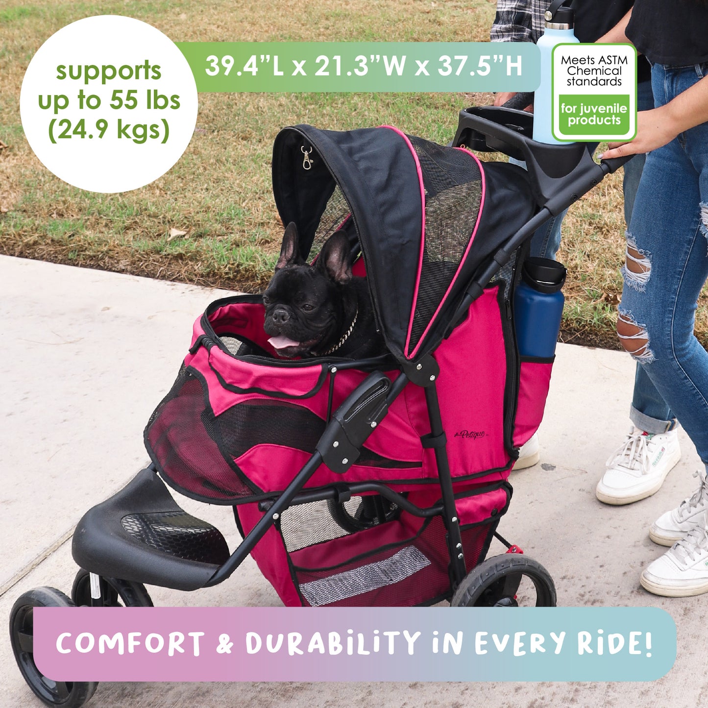 durable pet stroller supports pets up to 55 LBS