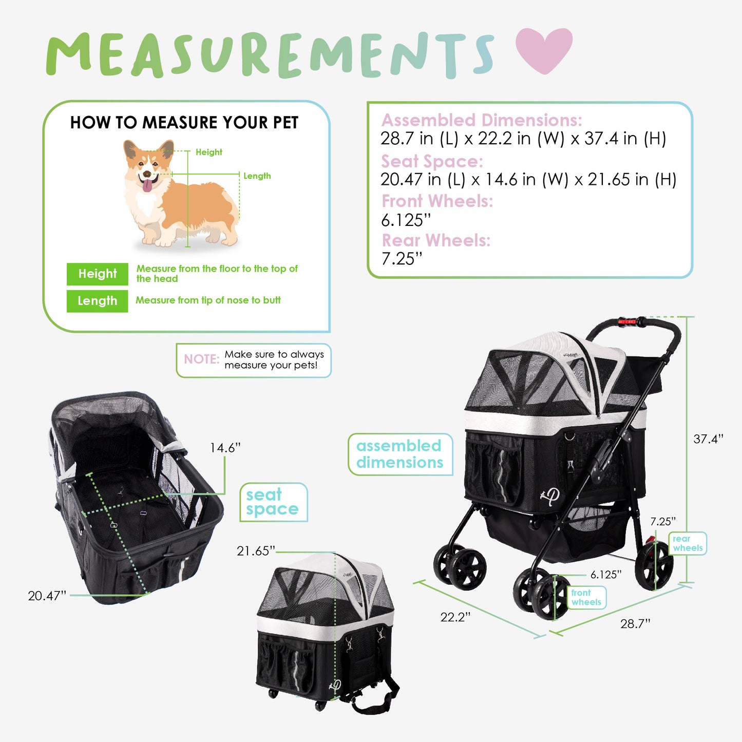dynamic pet stroller measurements