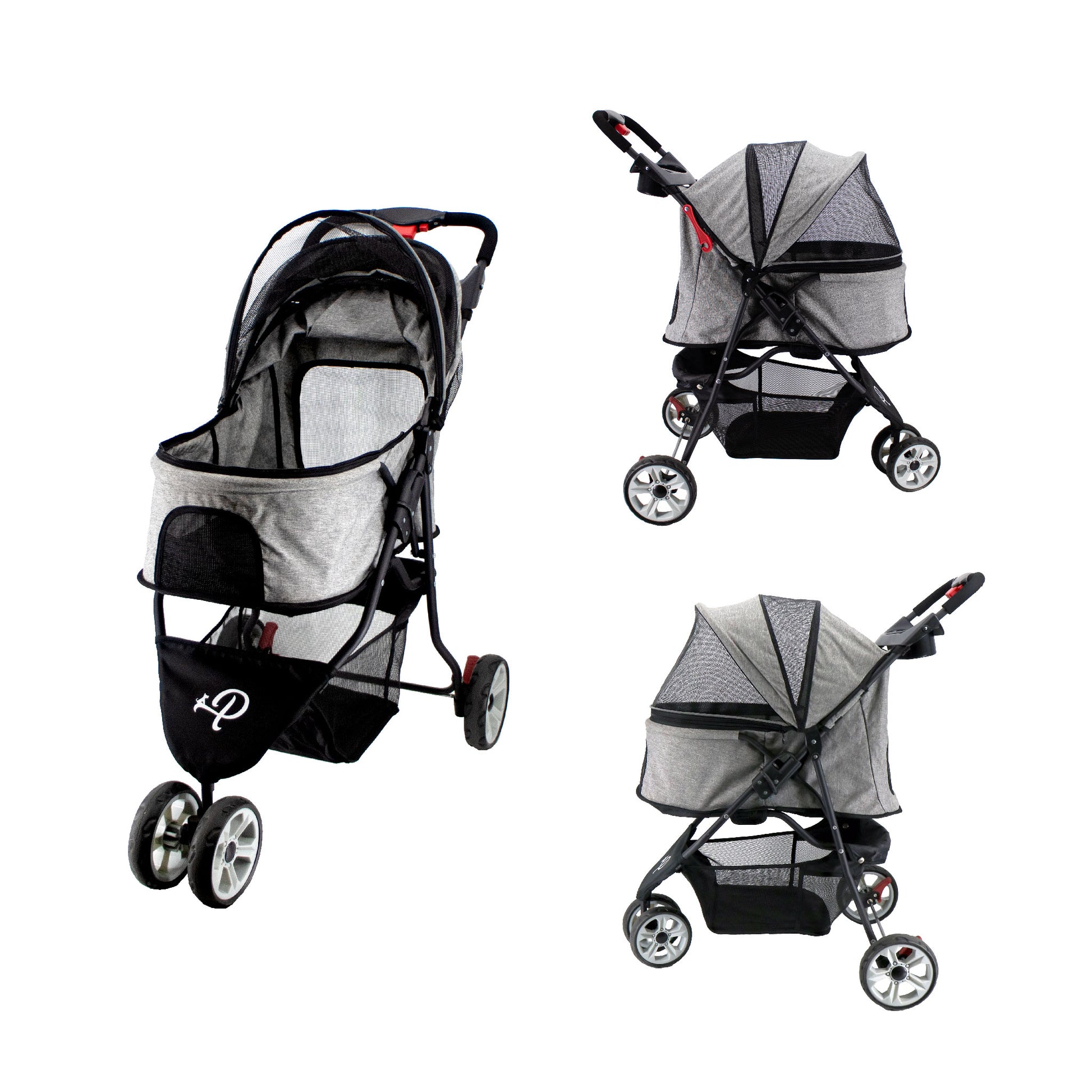 glacier pet stroller with canopy open and side view